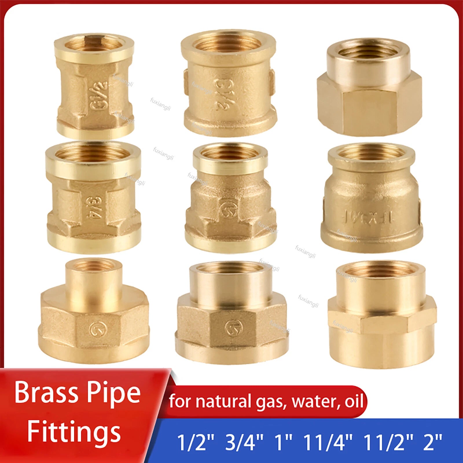 Brass BSP Female Thread Reducing Pipe Adapter Connector — 1-1/4" to 2"