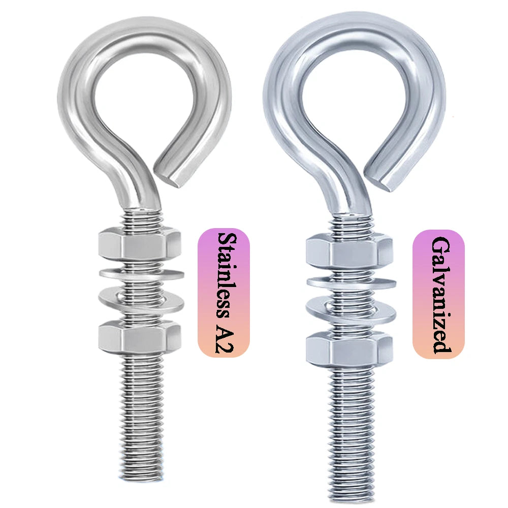 Galvanised Stainless Eye Screws Hooks Eye Bolts Closed Screws Threaded Rings Set