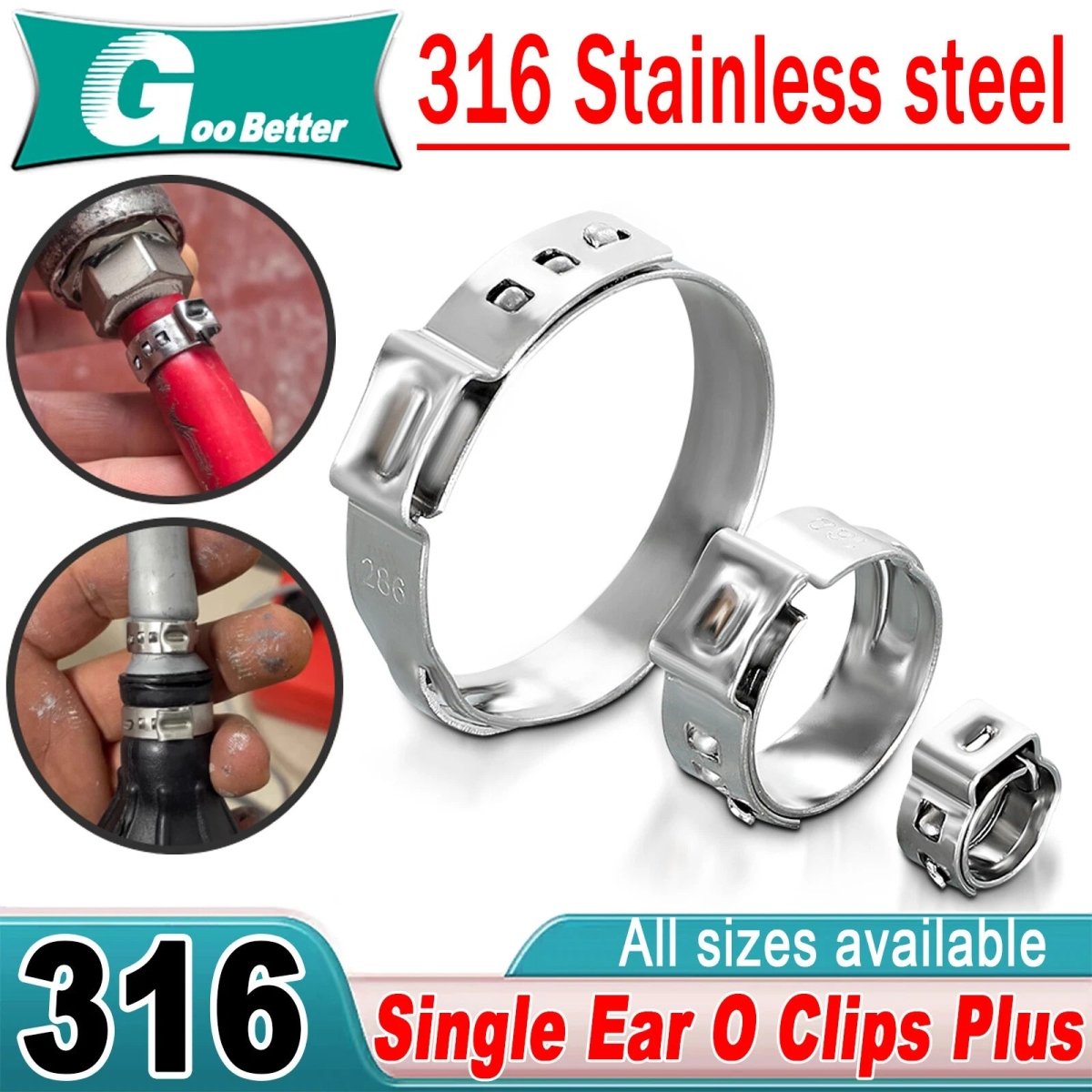 All sizes Single Ear Plus O Clips 316 Stainless Steel Air Water Pipe Hose Clamps - HomeDIYer
