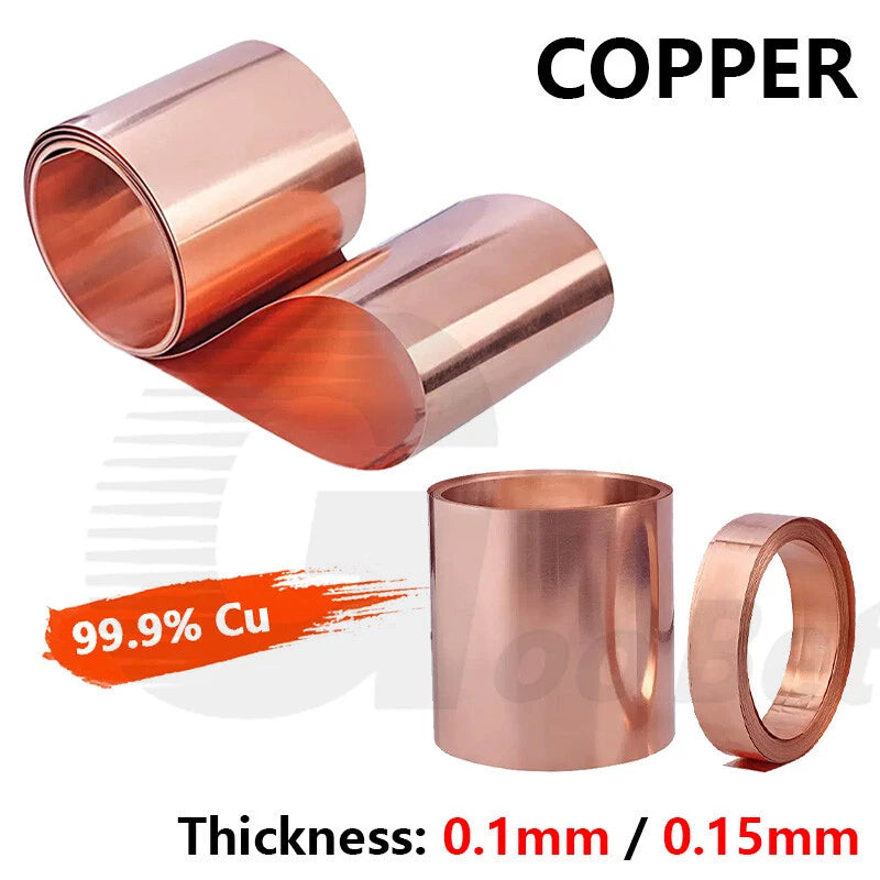 99.9% Pure Copper T2 Cu Metal Sheet Foil Plate Strip Band Thick 0.1mm-0.15mm