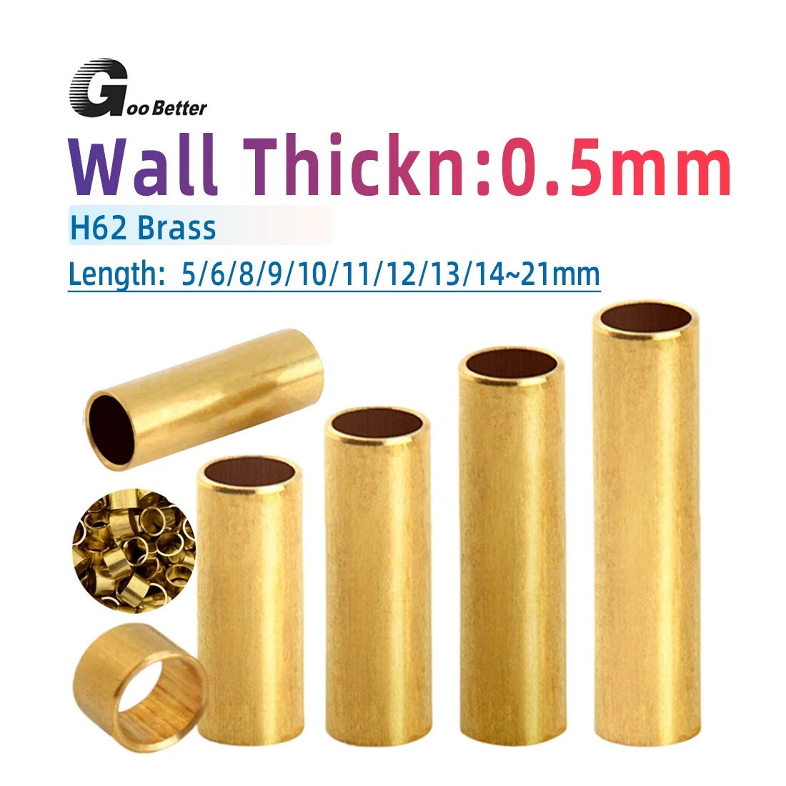 Brass Round Tube Pipe Hollow Spacers Standoff Bush Wall Thickn 0.5mm Many Sizes