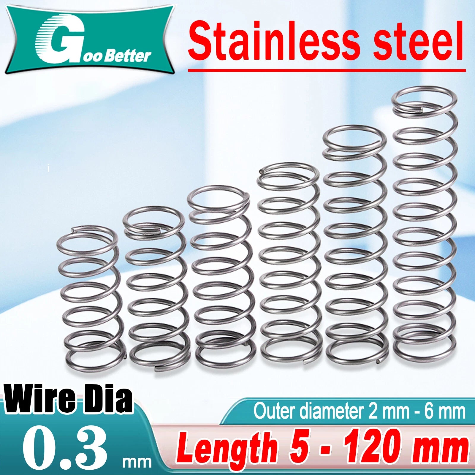 5mm-120mm Compression spring OD:2mm - 6mm Coil Pressure Springs 304 steel 0.30mm