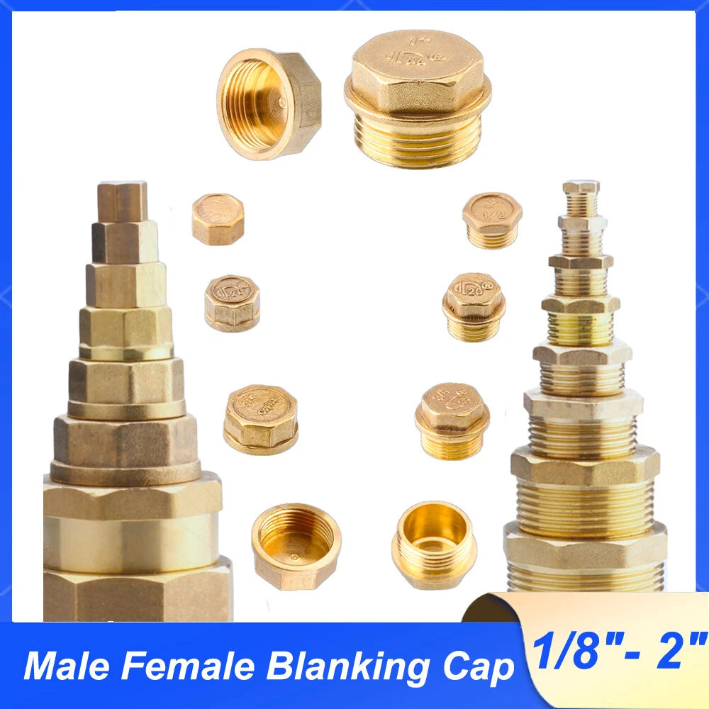 Brass BSP Blanking Cap Plug — 1/8" to 2" Male & Female Stop End with Washer