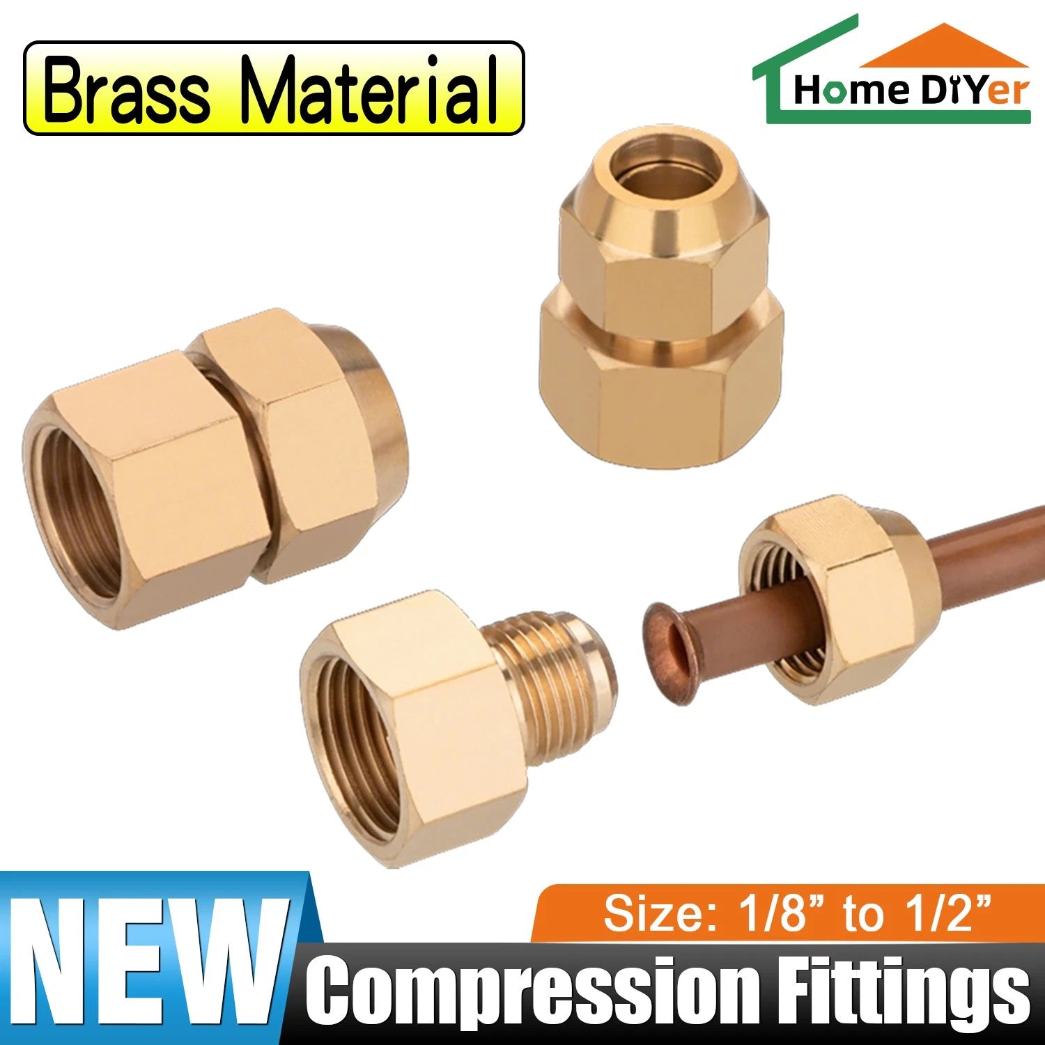 Brass Compression Straight Coupling Connector – Flared Fittings for Copper Pipe