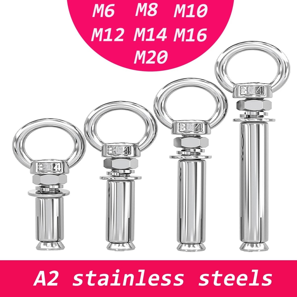 Closed Hook Eye Bolt with Rawl Shield Wall Anchor — A2 Stainless Steel (M6–M20) - HomeDIYer