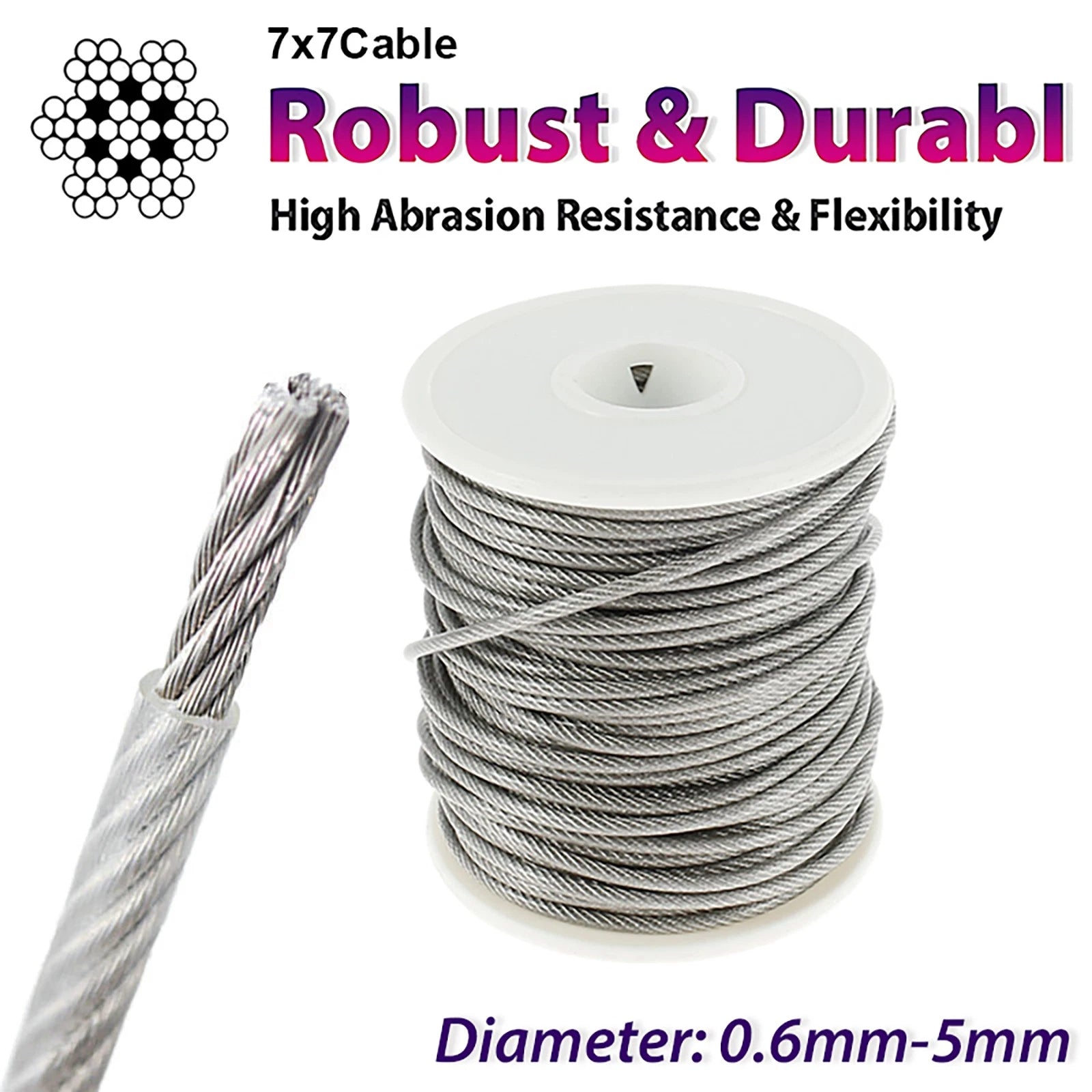 Steel Wire Rope Metal Cable Rigging 7x7 PVC Plastic COATED Diameter 0.6mm-5mm