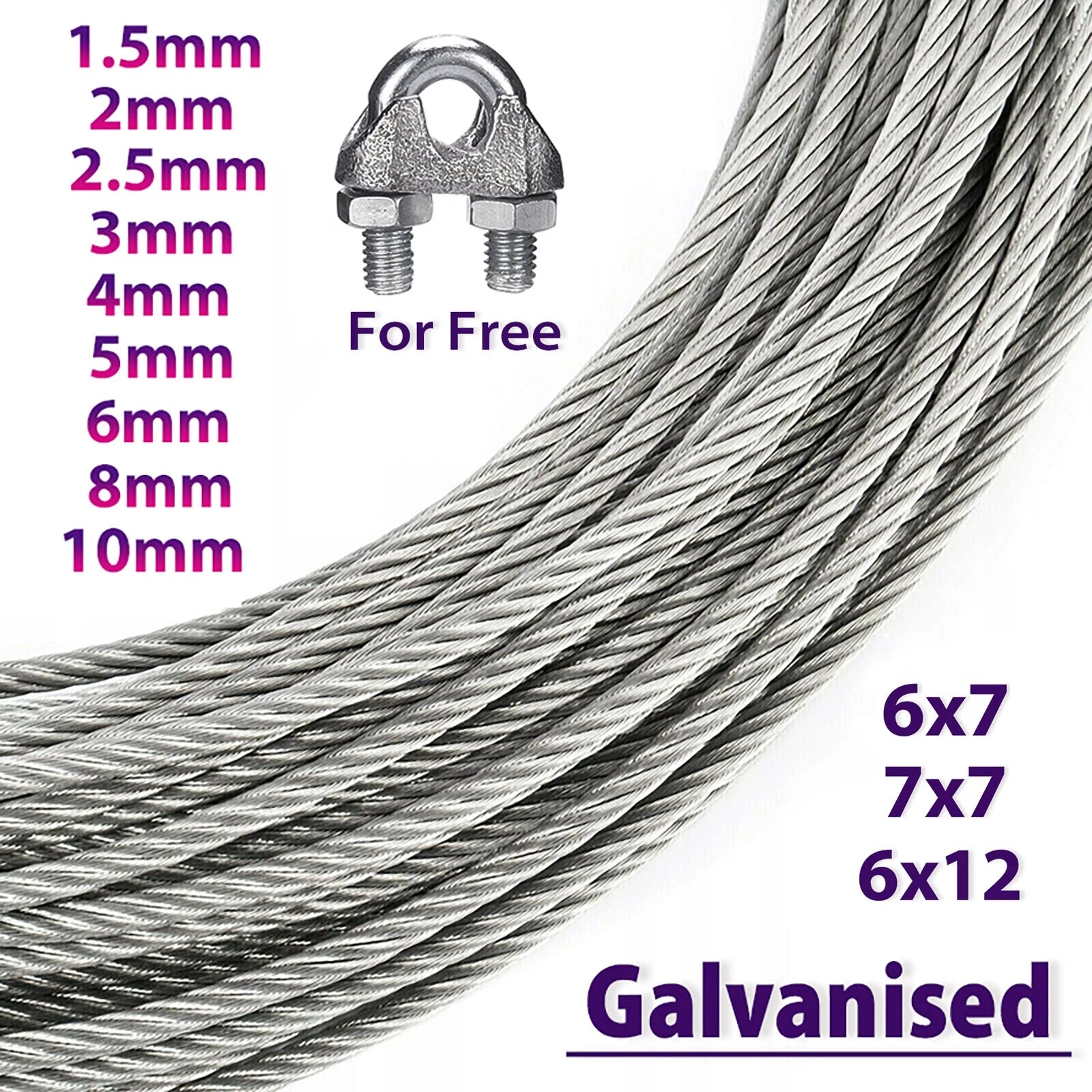 Galvanised Steel Wire Rope Metal Cable Rigging 7 x 7 1mm 2mm 3mm 4mm 5mm 6mm 8mm