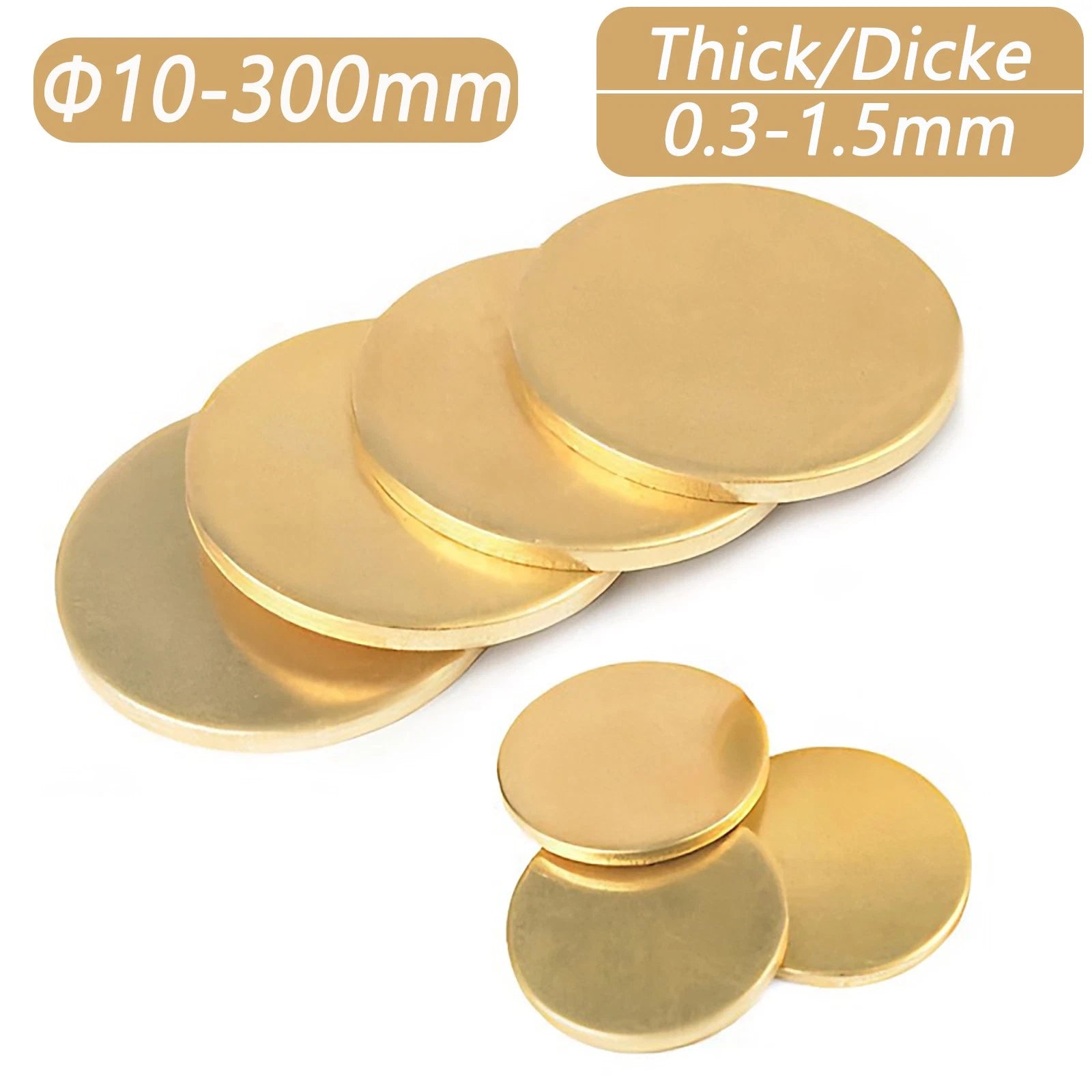 H62 Solid Brass Discs Blanks Thick 1/1.5/1.5~2mm Metal Round Sheets Dia 10-300mm