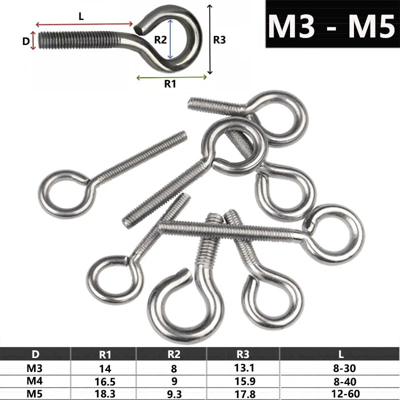 M3 M4 M5 Stainless Steel Eye Bolts Ring Screws – Metric Wire Fencing Tension Screws