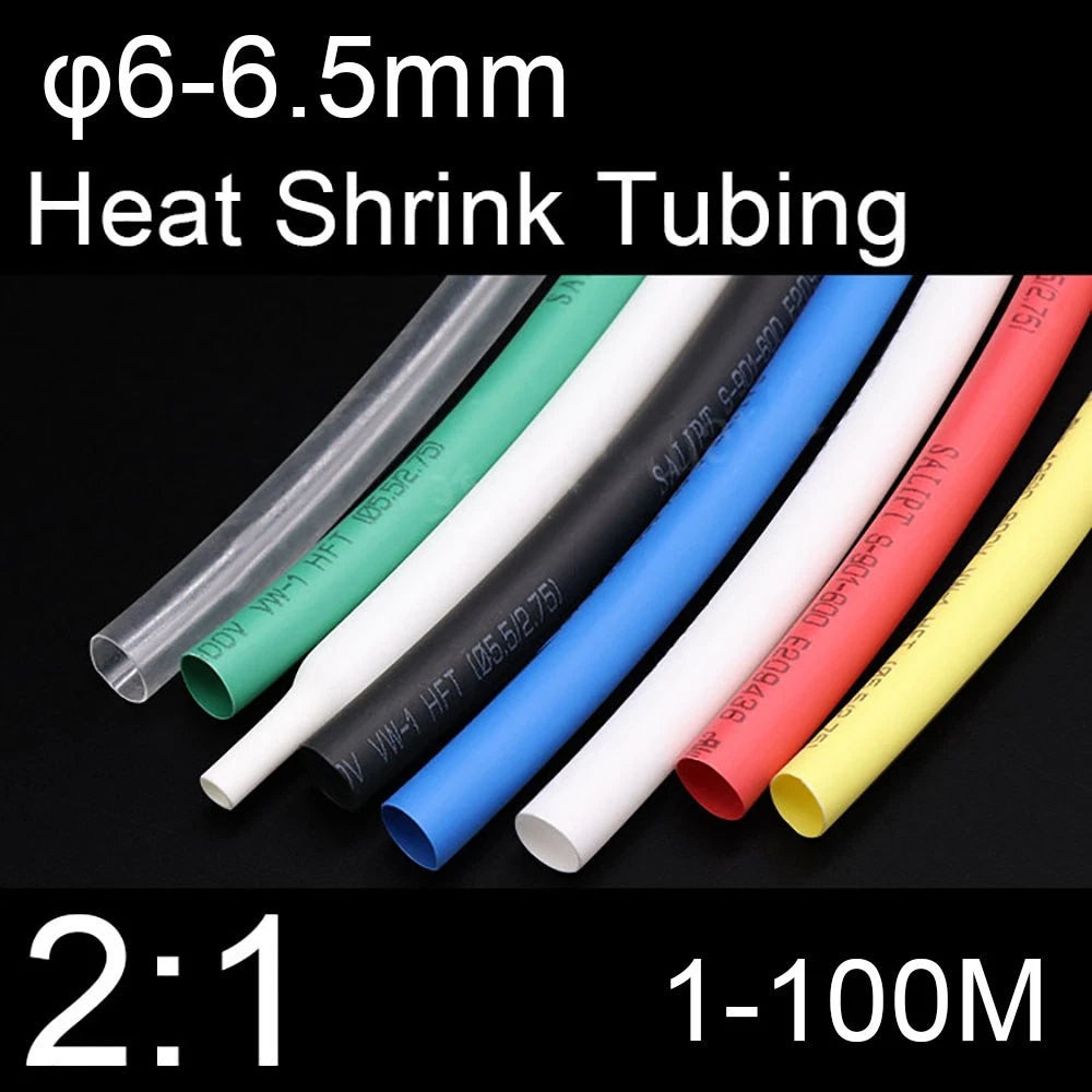 φ6–6.5mm Heat Shrink Tubing 2:1 — Electrical Wire Sleeving, Multiple Colors & Lengths