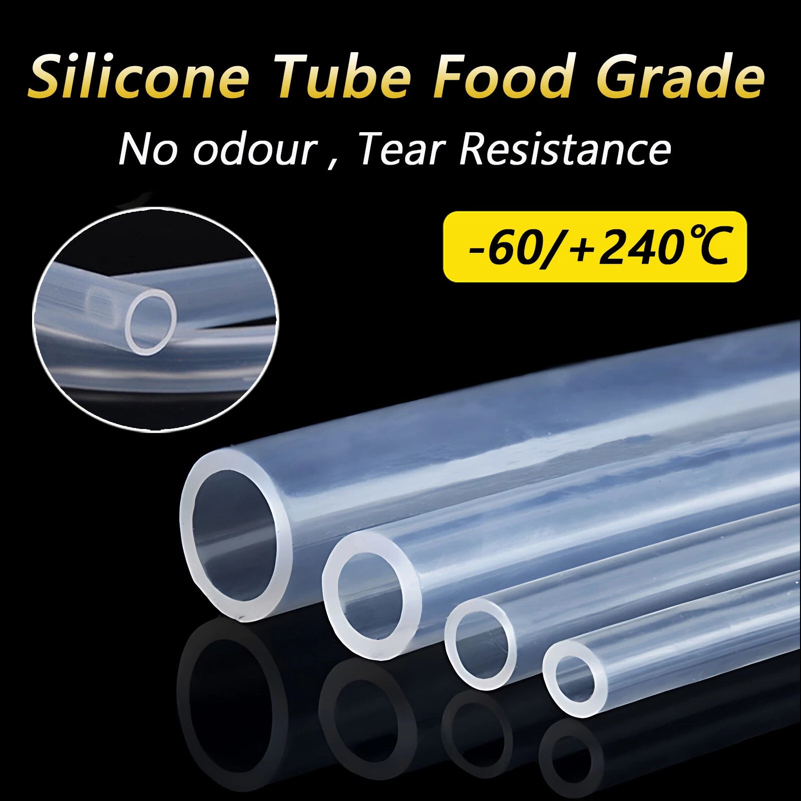 Food Grade Silicone Tubing — Clear Translucent Soft Rubber Hose, ID 1–13mm