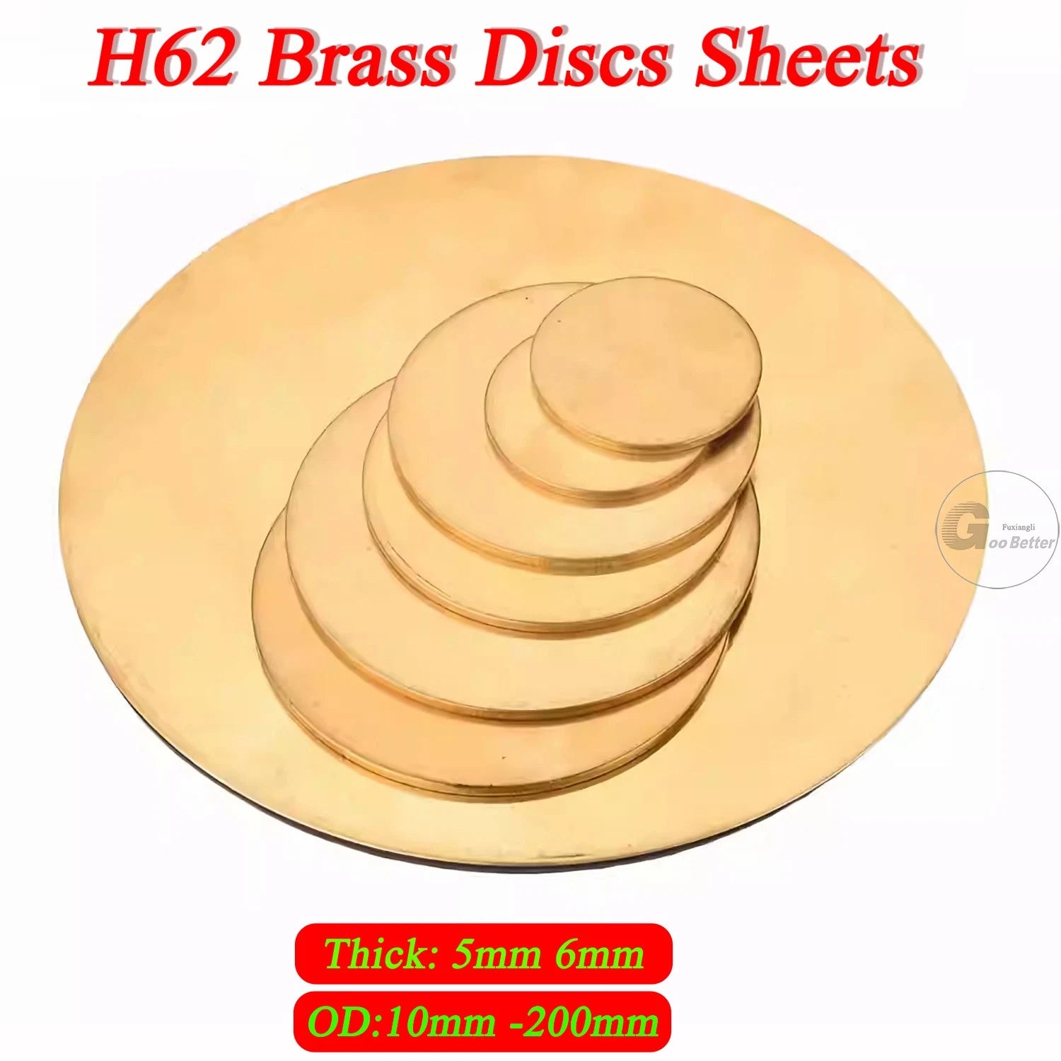 H62 Brass Solids Discs Blanks Metal Round Sheets OD10mm to 200mm Thick 5mm 6mm