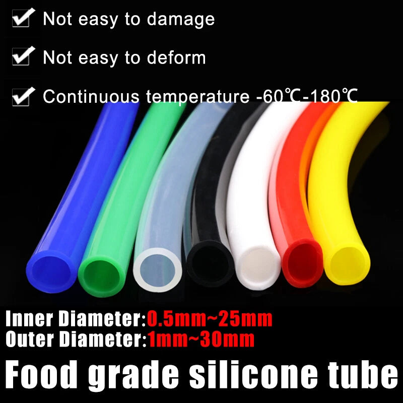 Food Grade Silicone Tubing — Flexible Clear & Colored Rubber Hose, I.D. 0.5–25 mm, Cut to Length