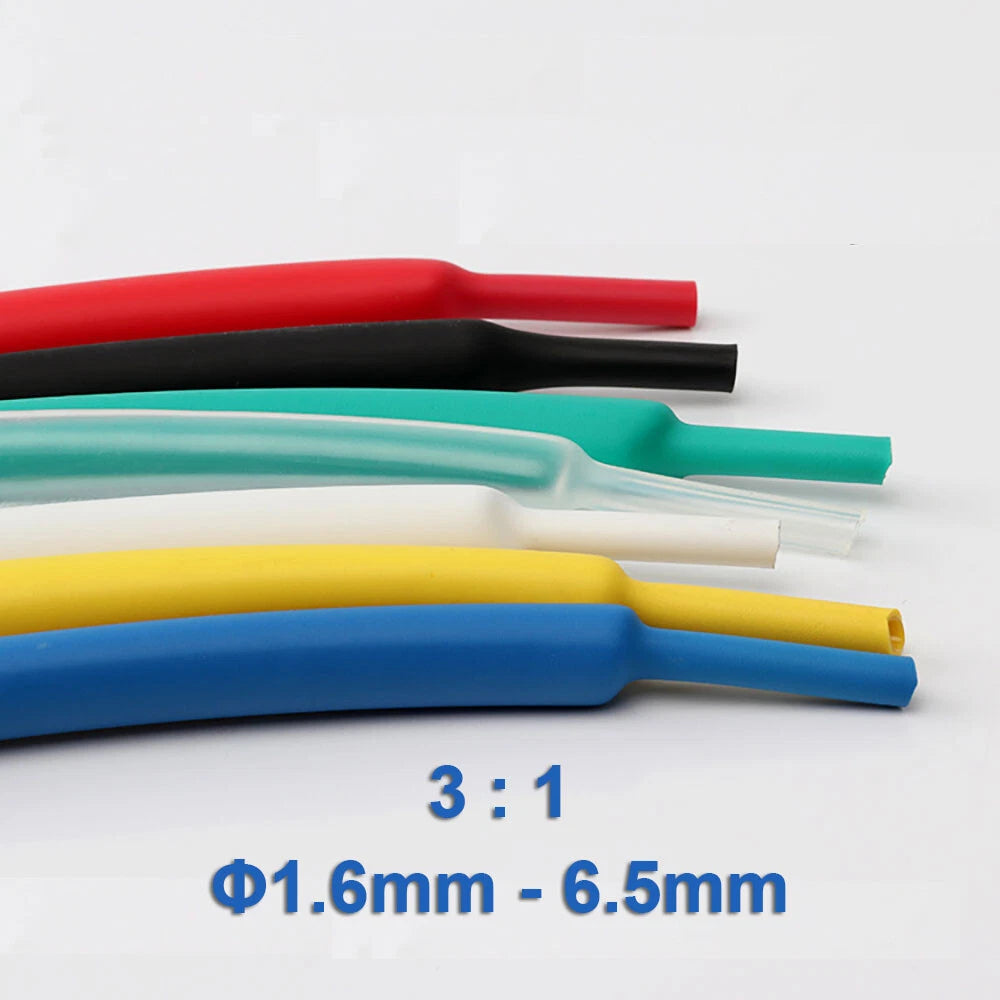 Heat Shrink Tubing 3:1 Adhesive Glue Lined — Φ1.6mm to Φ65mm, Multiple Colors & Lengths