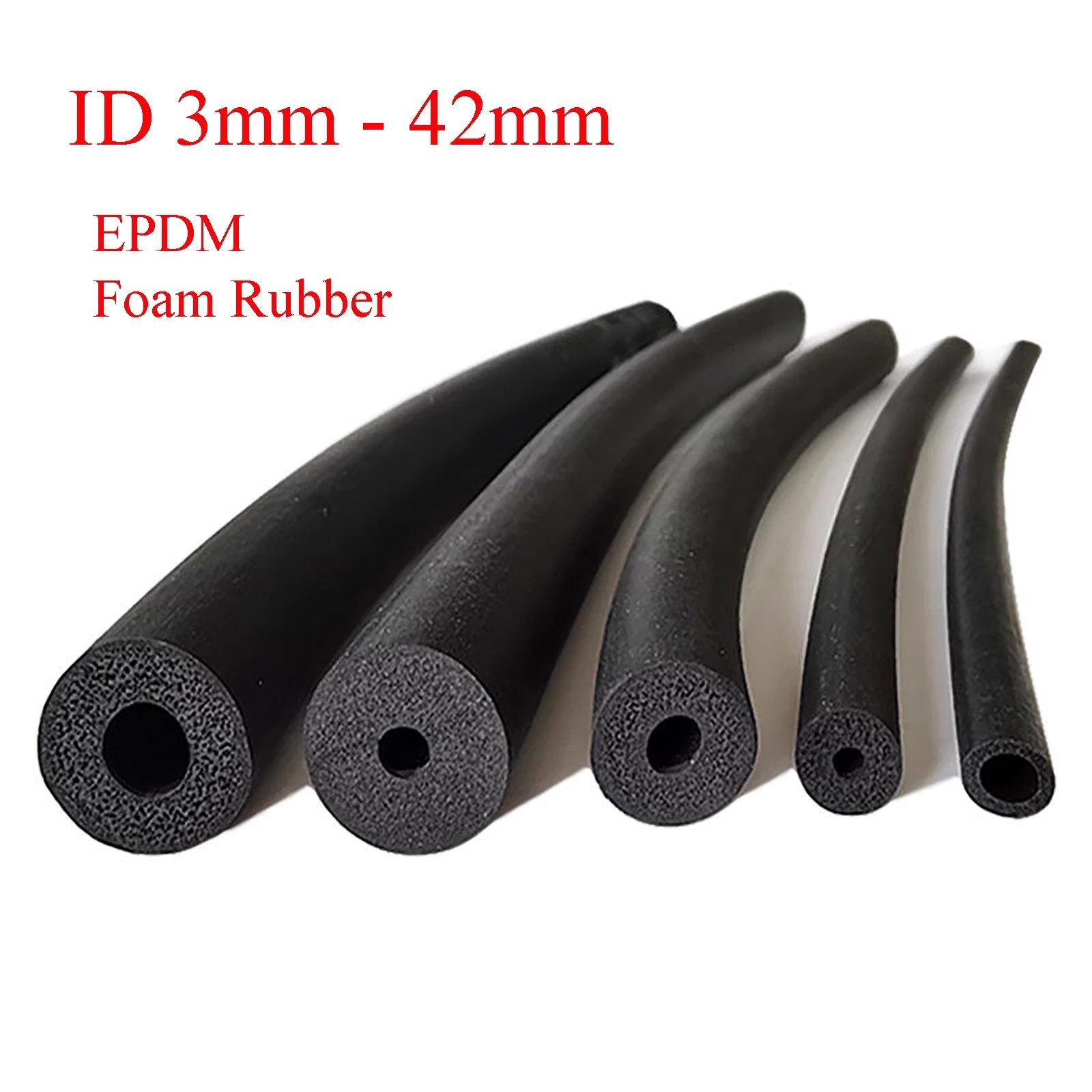 EPDM Foam Rubber Pipe Insulation Tube — 3 to 42mm ID, Lagging Wrap Roll