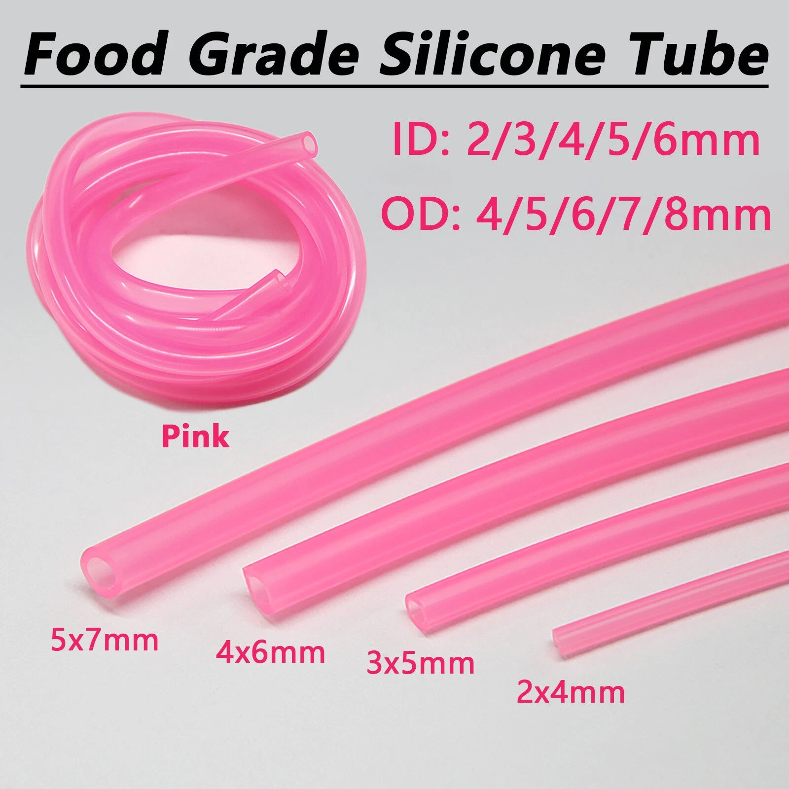 Pink Silicone Tube Hose Pipe Food Grade Soft Rubber Flexible Tubing 2mm-8mm