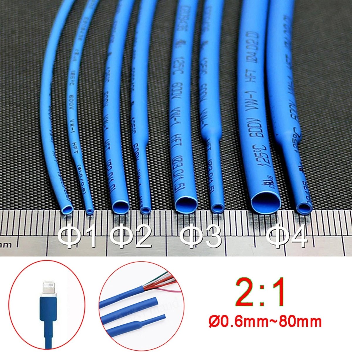 2:1 Heat Shrink Tubing — Electrical Wire Sleeving, Ø0.6mm to Ø80mm, Cut to Length - HomeDIYer
