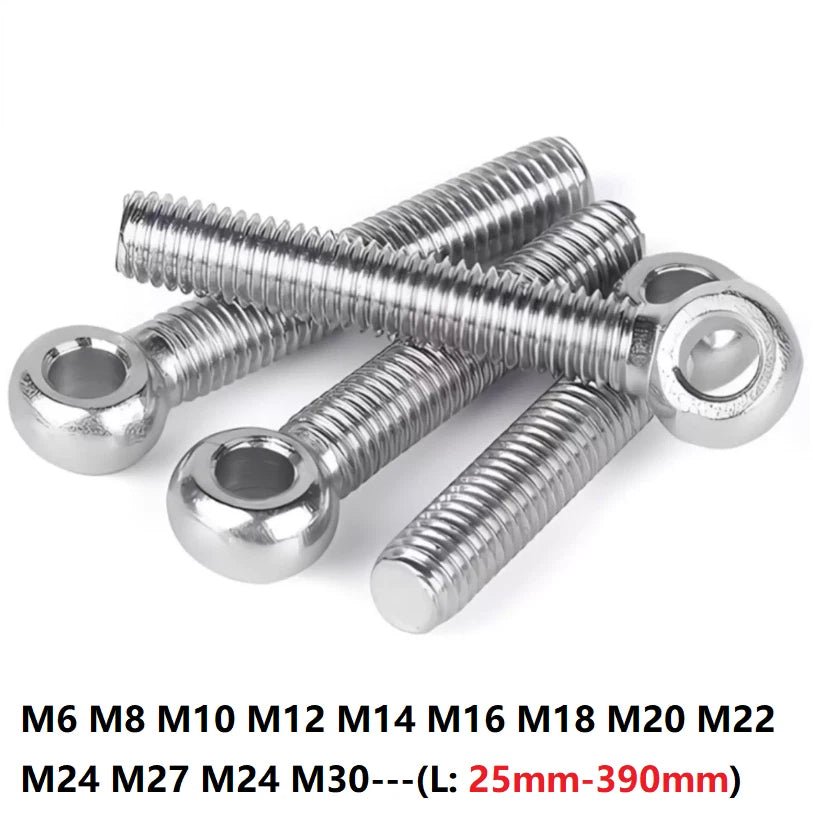 Forged Eye Bolts A2 Stainless Steel Full Thread — M6 to M30, 25–390mm - HomeDIYer