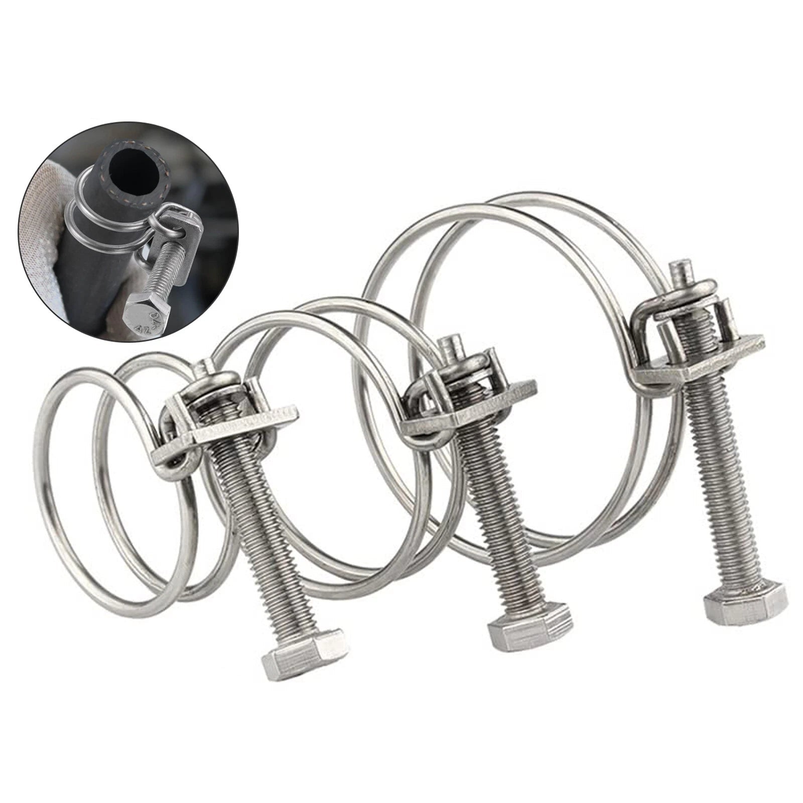 Double Wire Hose Clips - Stainless Steel, Pond Pipe Koi Fish Fitting Pump 9 -300