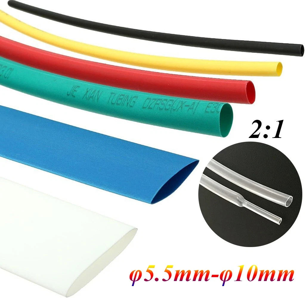 Heat Shrink Tubing 2:1 Ratio — φ5.5mm to φ10mm, 7 Colors, 1m–50m