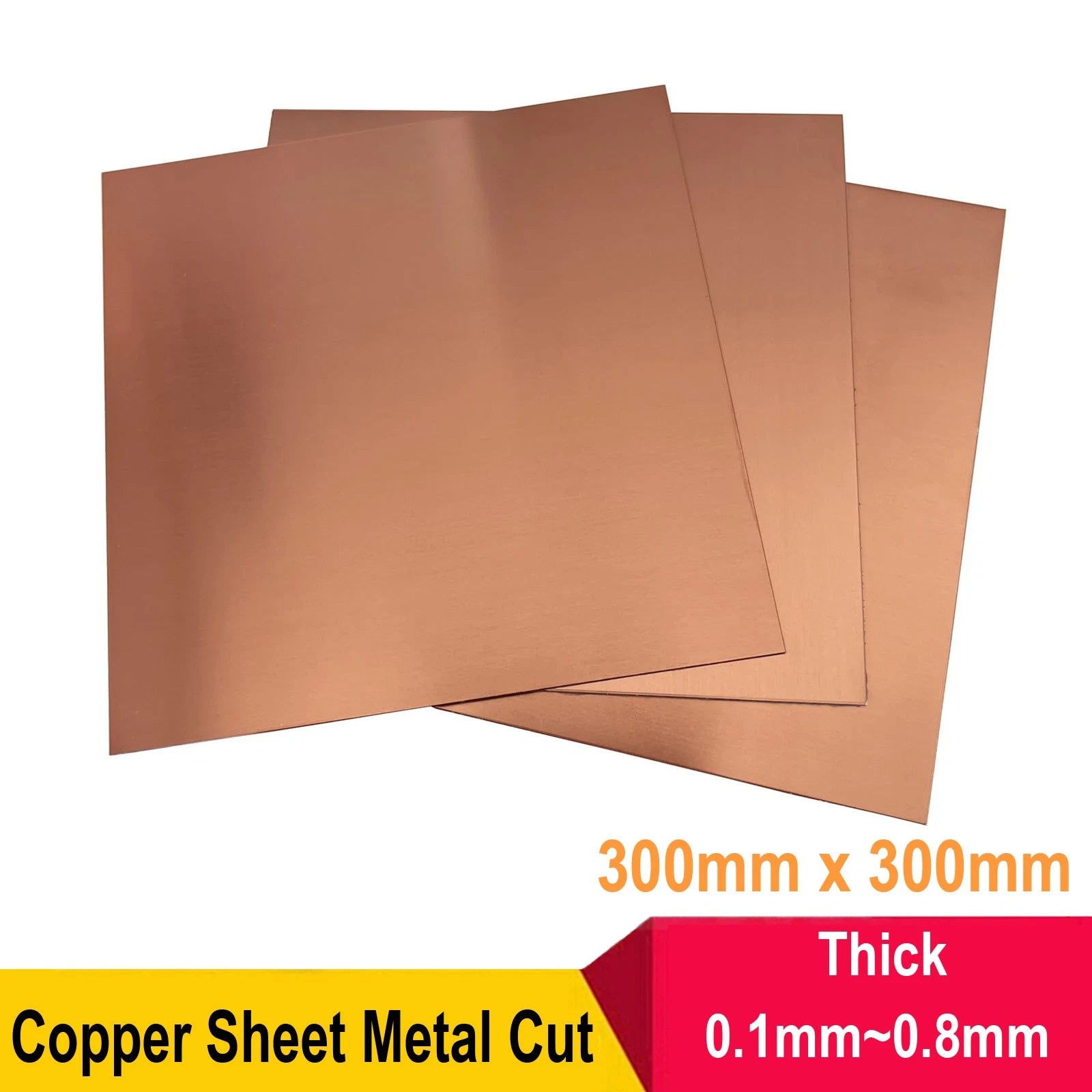 Copper Sheet Metal Guillotine Cut 0.1mm-0.8mm Thick,300mm x 300mm Copper Plate