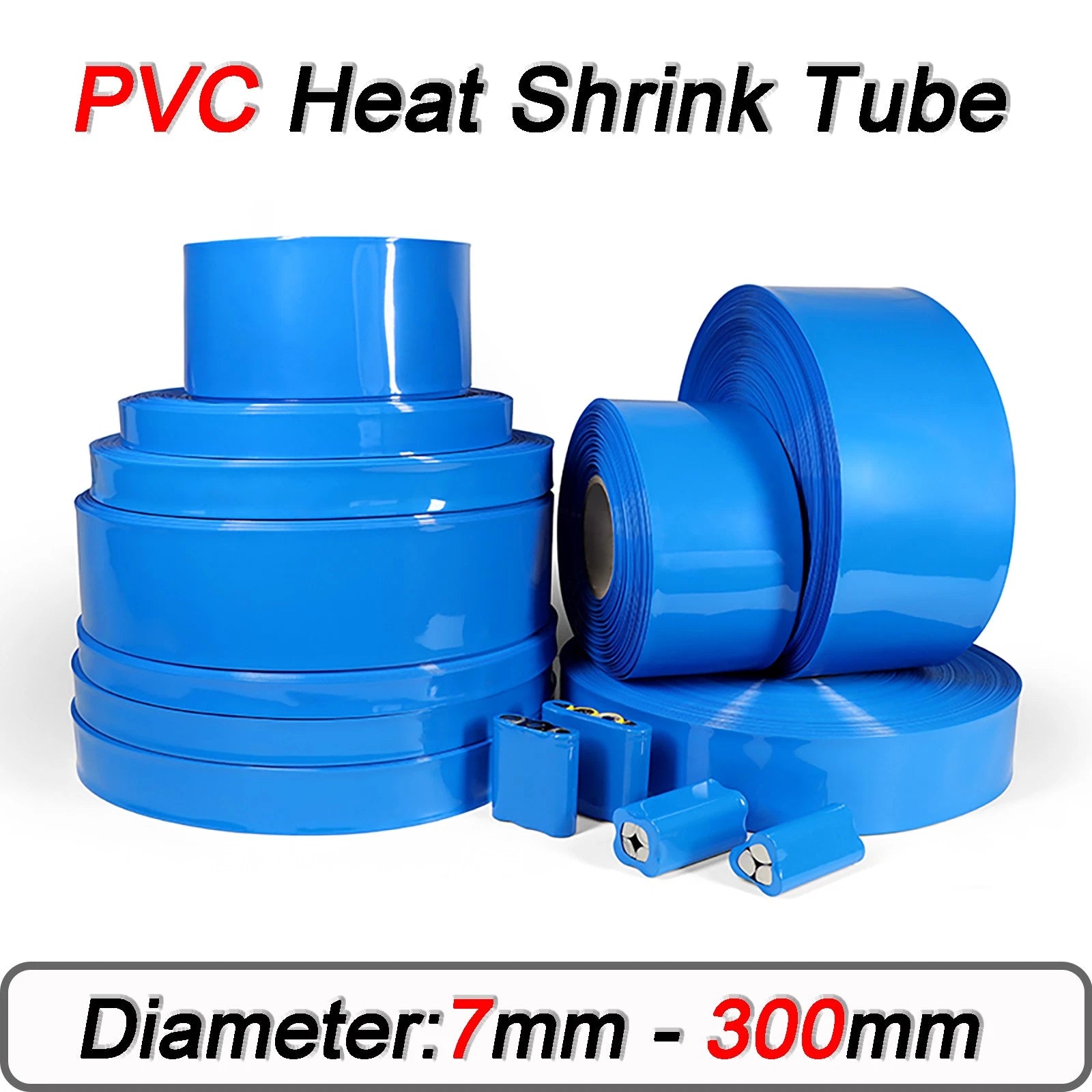 Blue 2:1 Heat Shrink Tubing — 7mm to 300mm Diameter, 1m to 10m Lengths