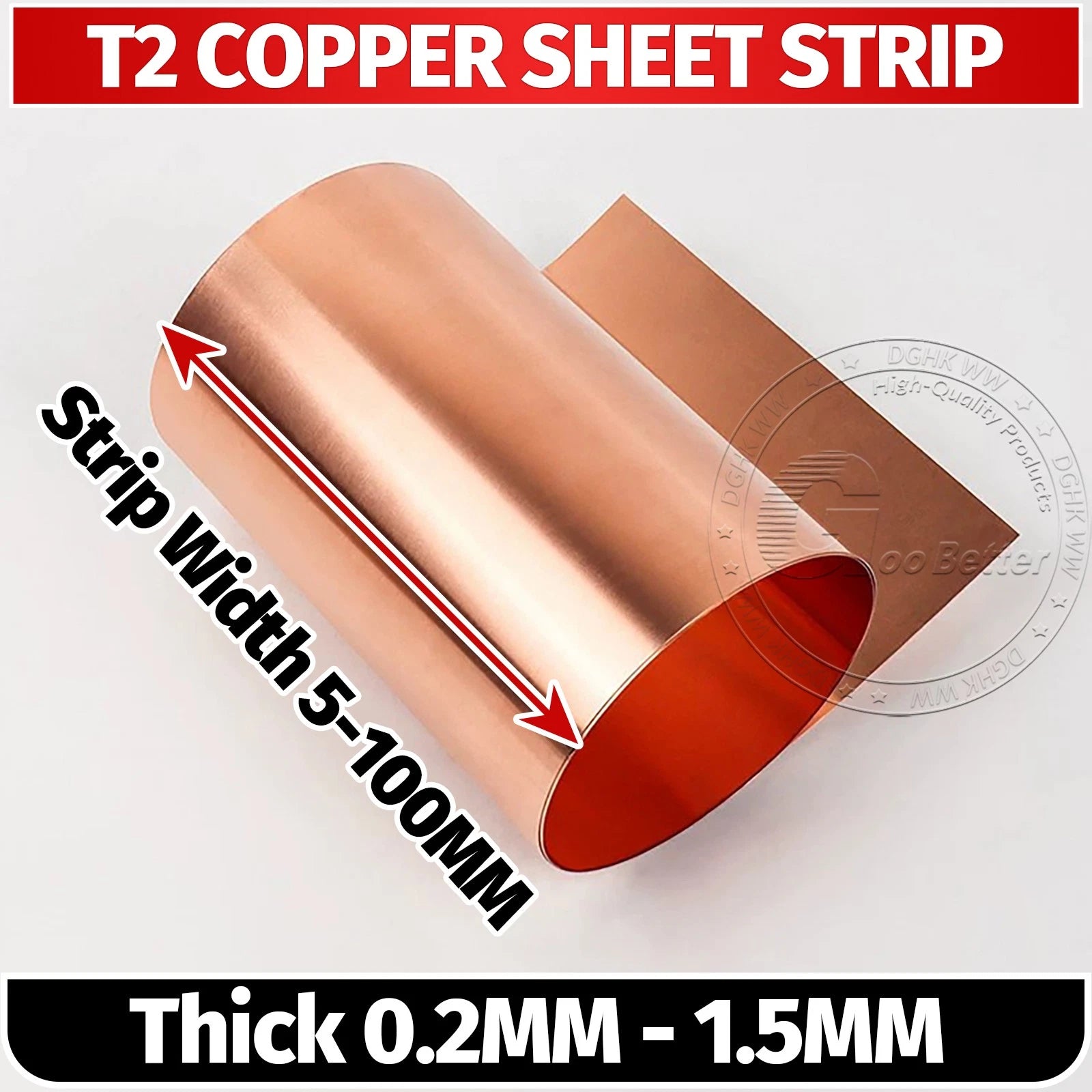 Copper Sheet Strip 0.2mm-2mm Widths Flexible Pure Copper C101 5mm-100mm Width