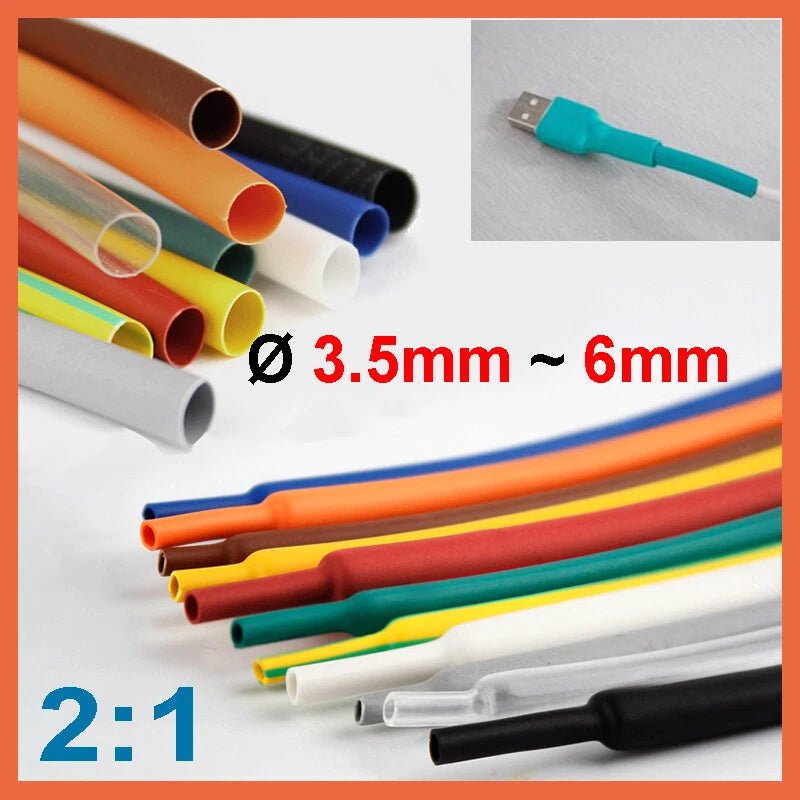 Heat Shrink Tubing 2:1 Ratio — φ3.5 to φ6mm Electrical Insulation Cable Sleeve - HomeDIYer