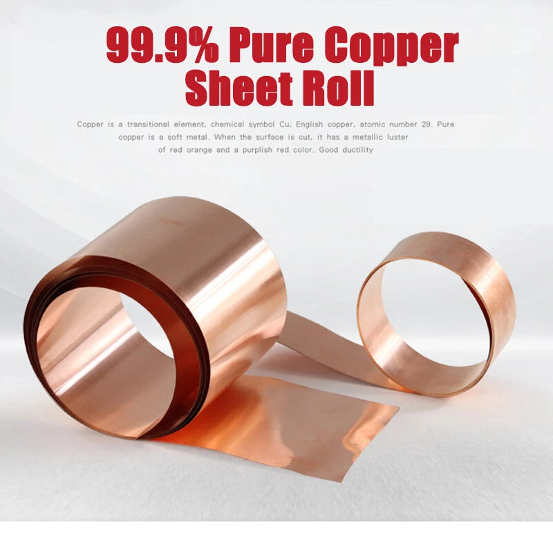 99.9% Pure Copper Sheet Roll Metal Foil Plate Strip 0.01-1mm Thick 10-120mm Wide