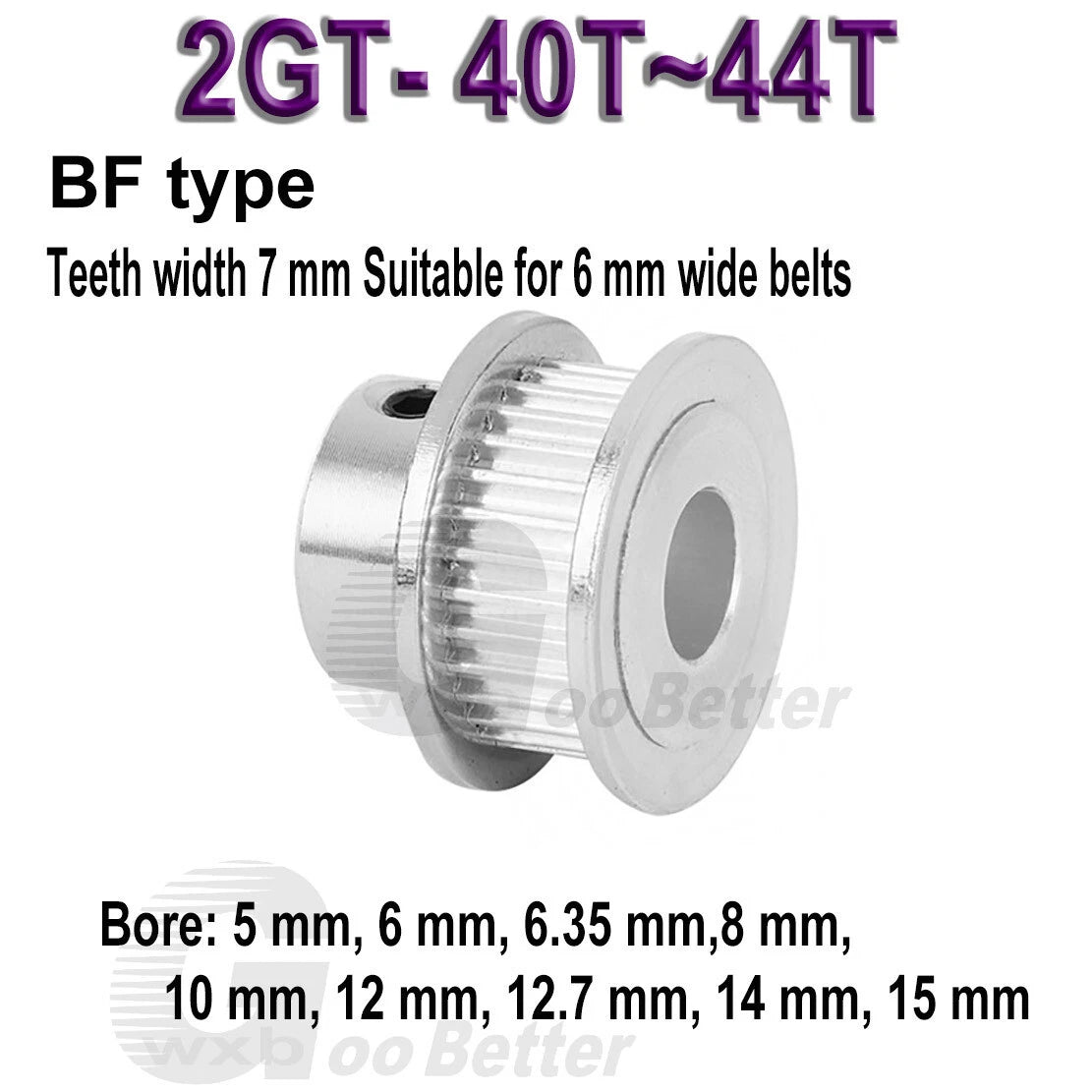 GT2 Pulley 40~44 Teeth Timing Belt Pulley BF-type Bore=5~15mm Tooth width=7 mm