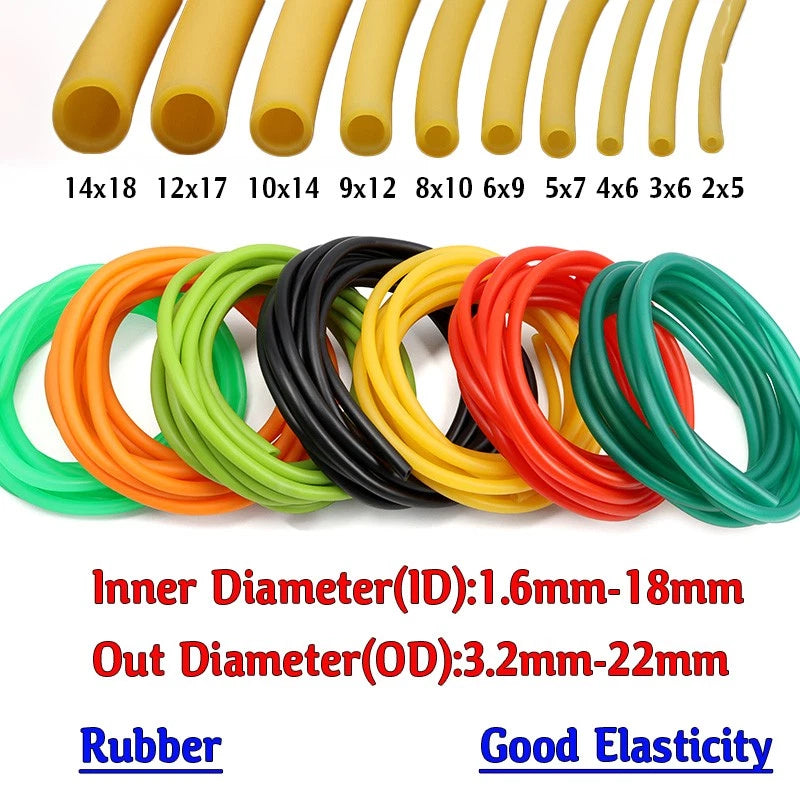 Colorful Latex Rubber Tubing — Elastic Natural Rubber Tube & Solid Rod, ID 1.6mm–18mm, Multiple Colors