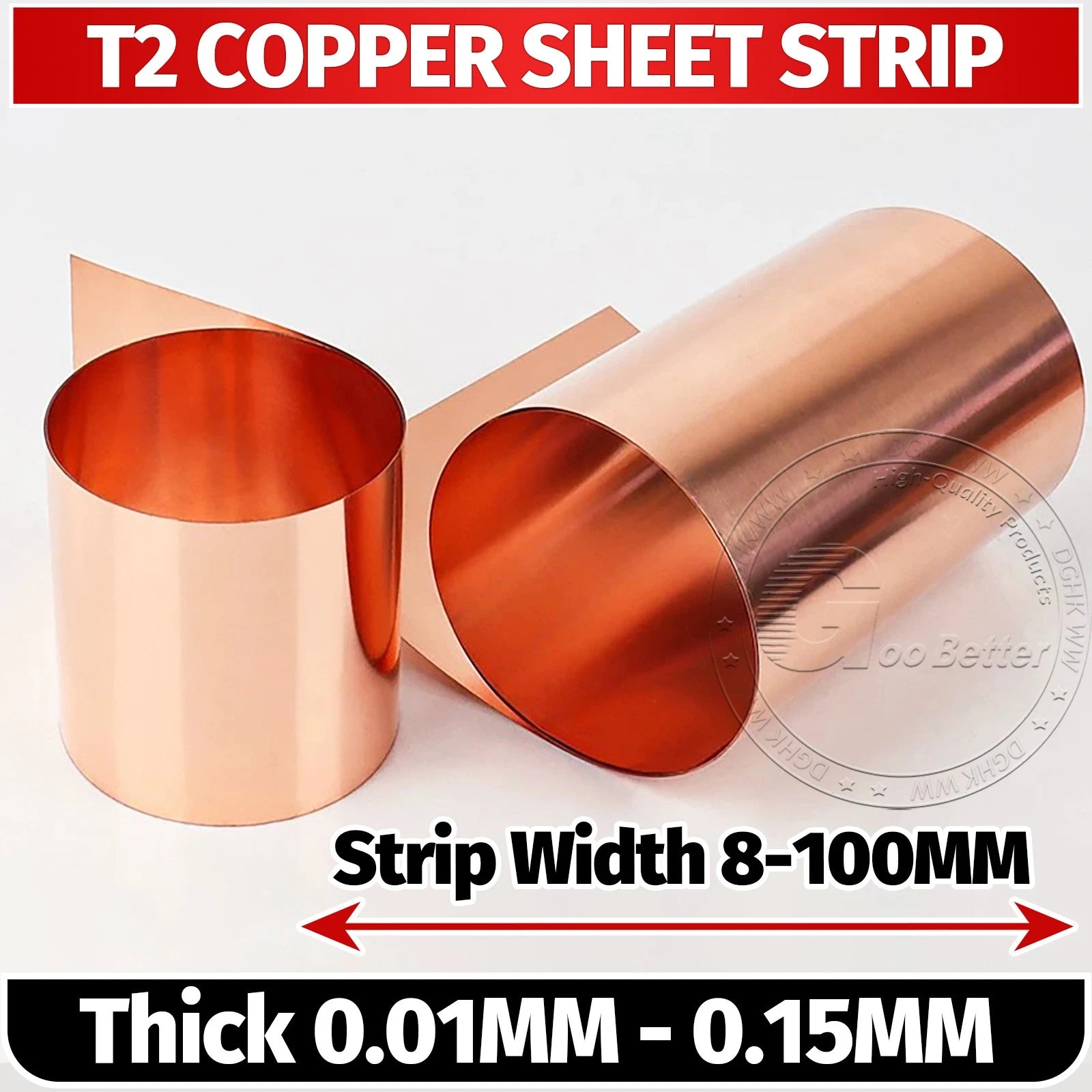 Copper Sheet Strip 0.01mm-0.15mm Widths Flexible Pure Copper C101 8-100mm Width
