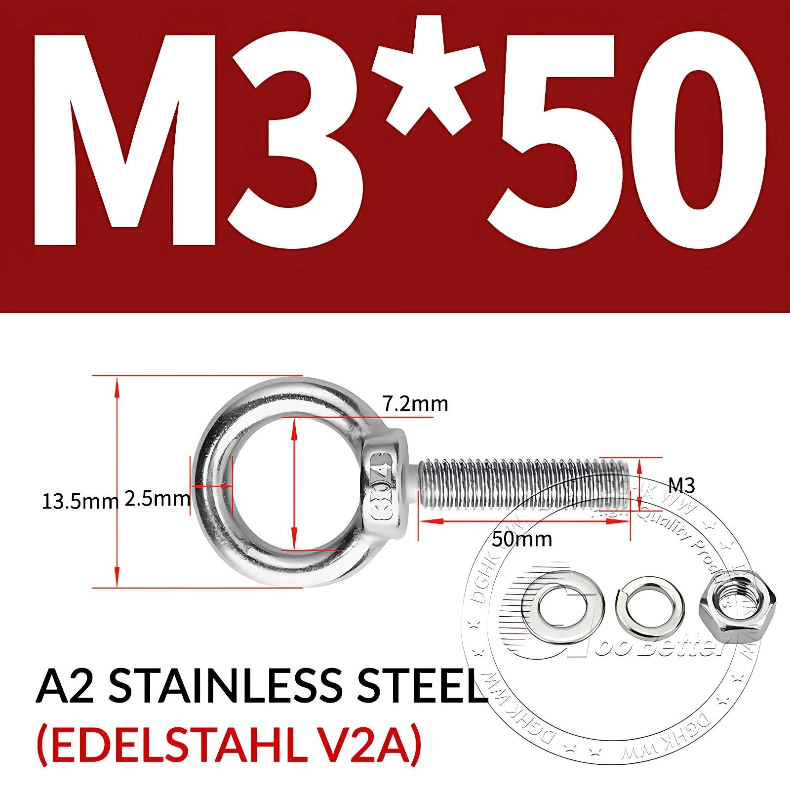 LIFTING EYE BOLTS NUTS & WASHERS A2 STAINLESS STEEL M3 M4 M5 M6 M8 M10 M12 - M30