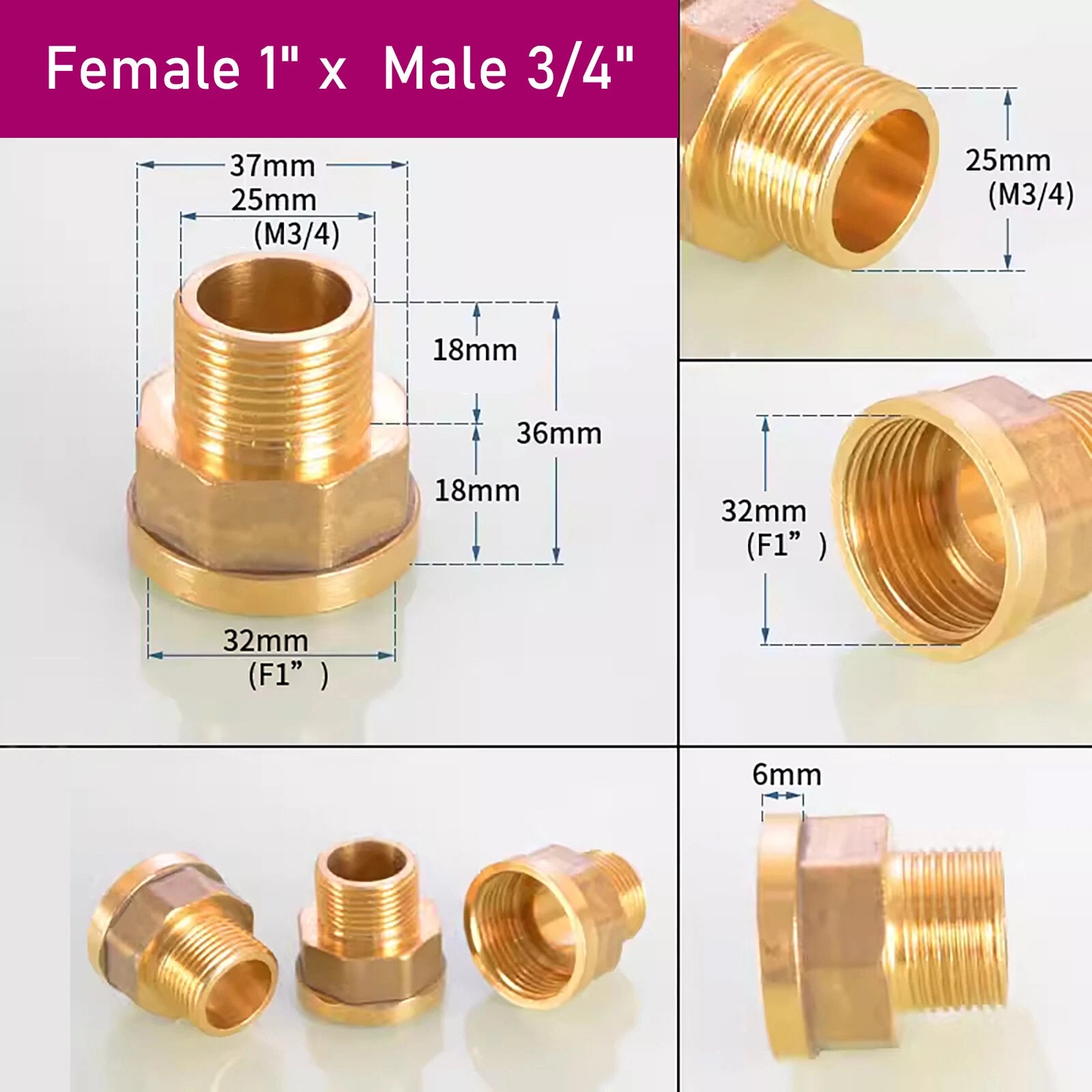 Brass BSP Reducing Nipple Connector — Male to Female Pipe Fitting Adapter (1/8" to 1")
