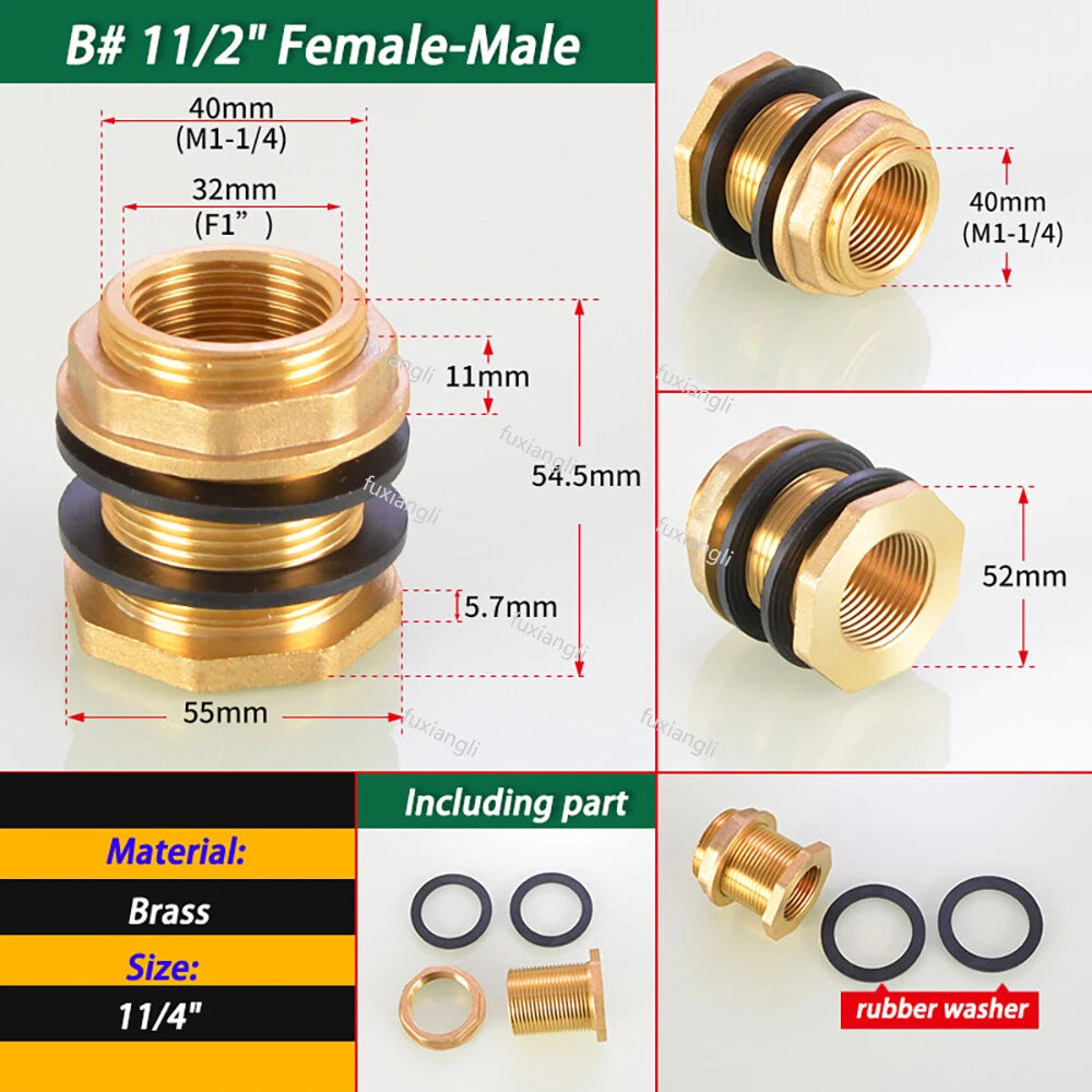 Brass Threaded Water Tank Connector — Male/Female NPT Pipe Fitting for Water Tower & Storage Tank