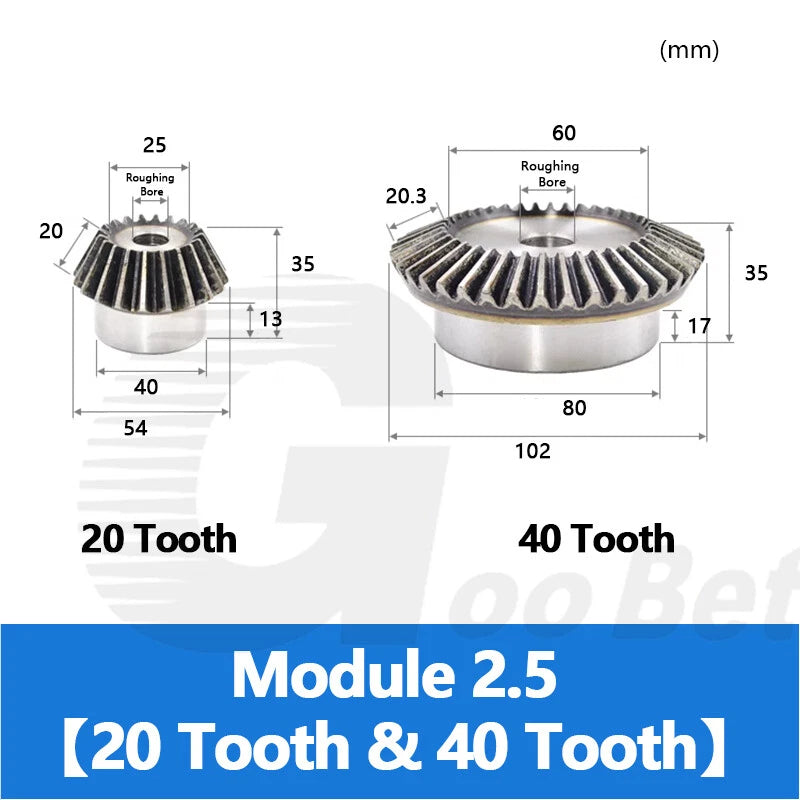 Bevel Gear Set Mod 1.5 2 2.5 3 Steel 1:2 Pairing 15/30 16/32 18/36 20/40 Tooth