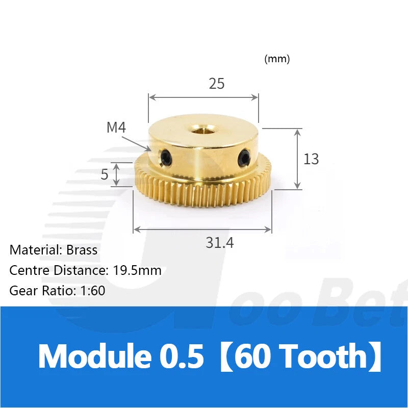 Mod 0.5 Worm Gear Wheel Brass 20-60 Tooth Worm Shaft Steel C45-Stainless Steel