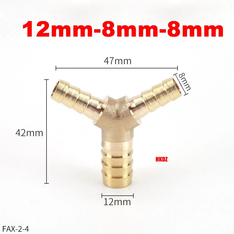 Brass Y Barbed Hose Tail Joiner — Tube Connector for Air, Water, Fuel & Gas