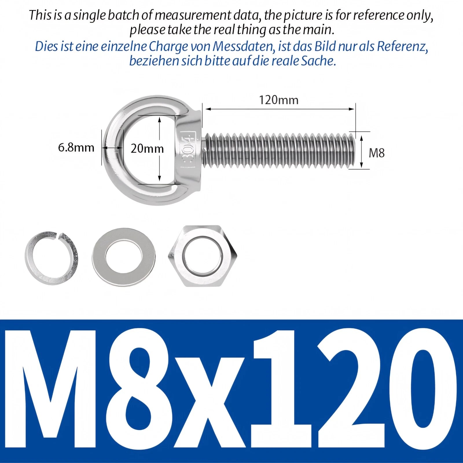 M8 M10 M12 Eye Bolts Kit Screws Nut Washer Long Boat Stainless Steel A2 304