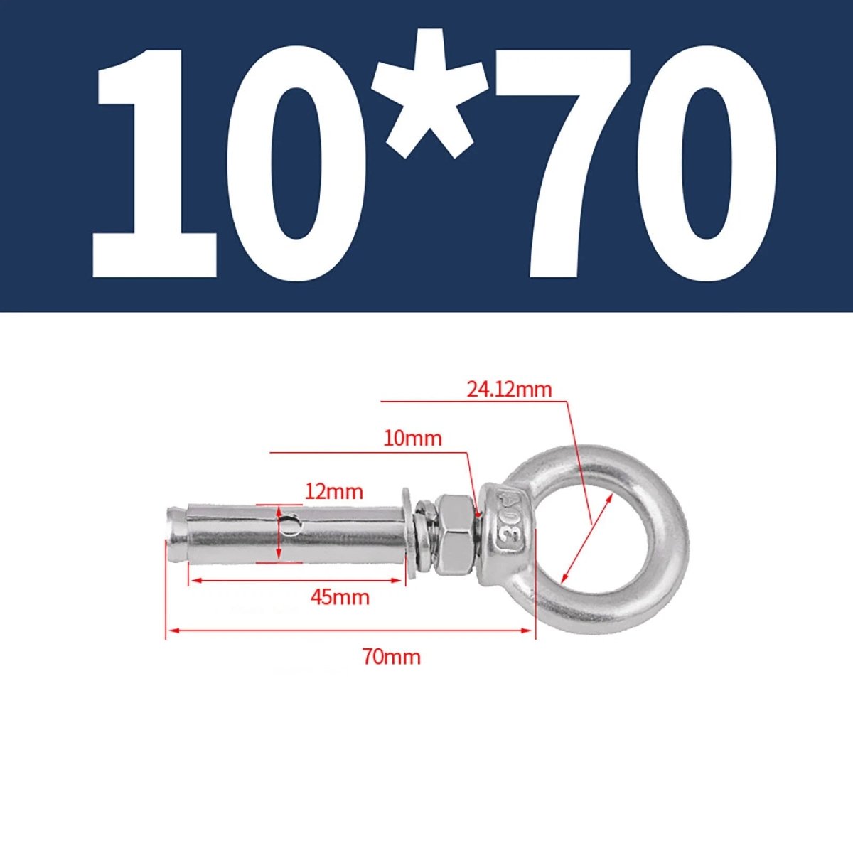 Closed Hook Eye Bolt with Rawl Shield Wall Anchor — A2 Stainless Steel (M6–M20) - HomeDIYer