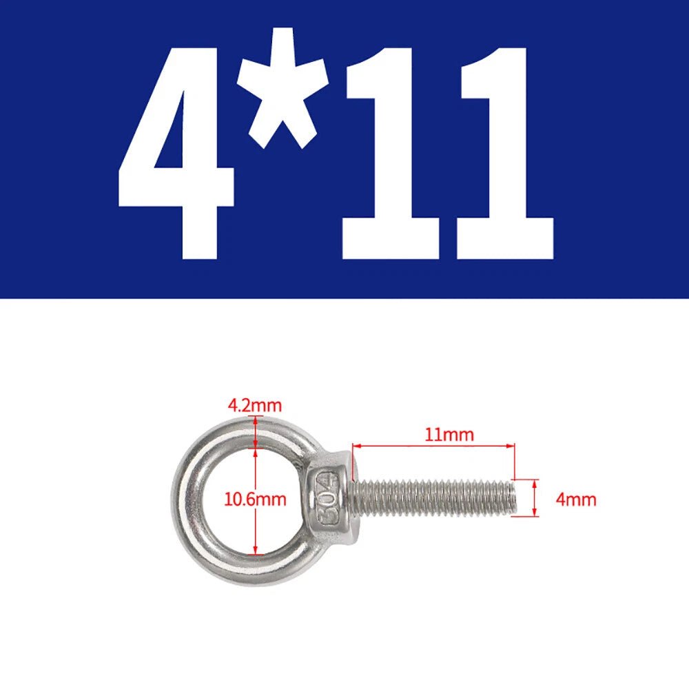 A2 Stainless Steel Lifting Eye Bolts DIN 580 — M3 M4 M5 M6 M8, 9mm–200mm - HomeDIYer
