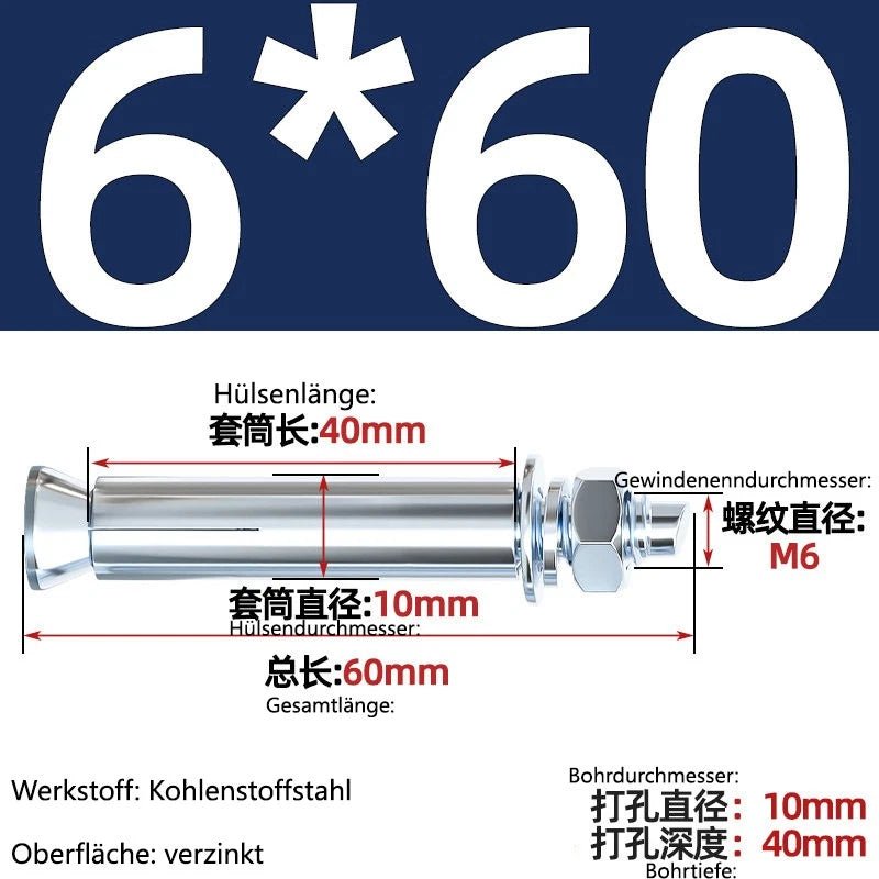 Sleeve Anchor Expansion Bolts for Concrete – Galvanised Carbon Steel M6 to M20 - HomeDIYer