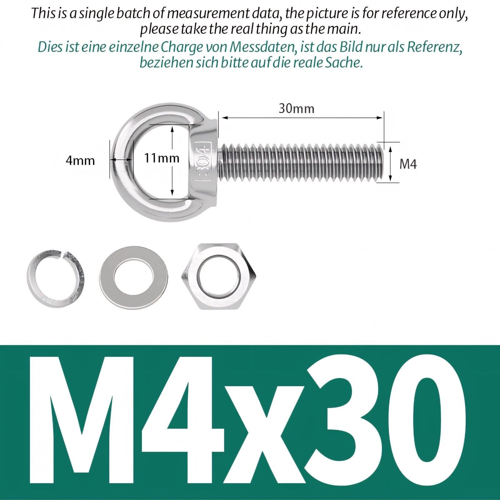 M3 M4 M5 - M20 Eye Bolts Kit Screws Nut Washer Long Boat Stainless Steel A2 304