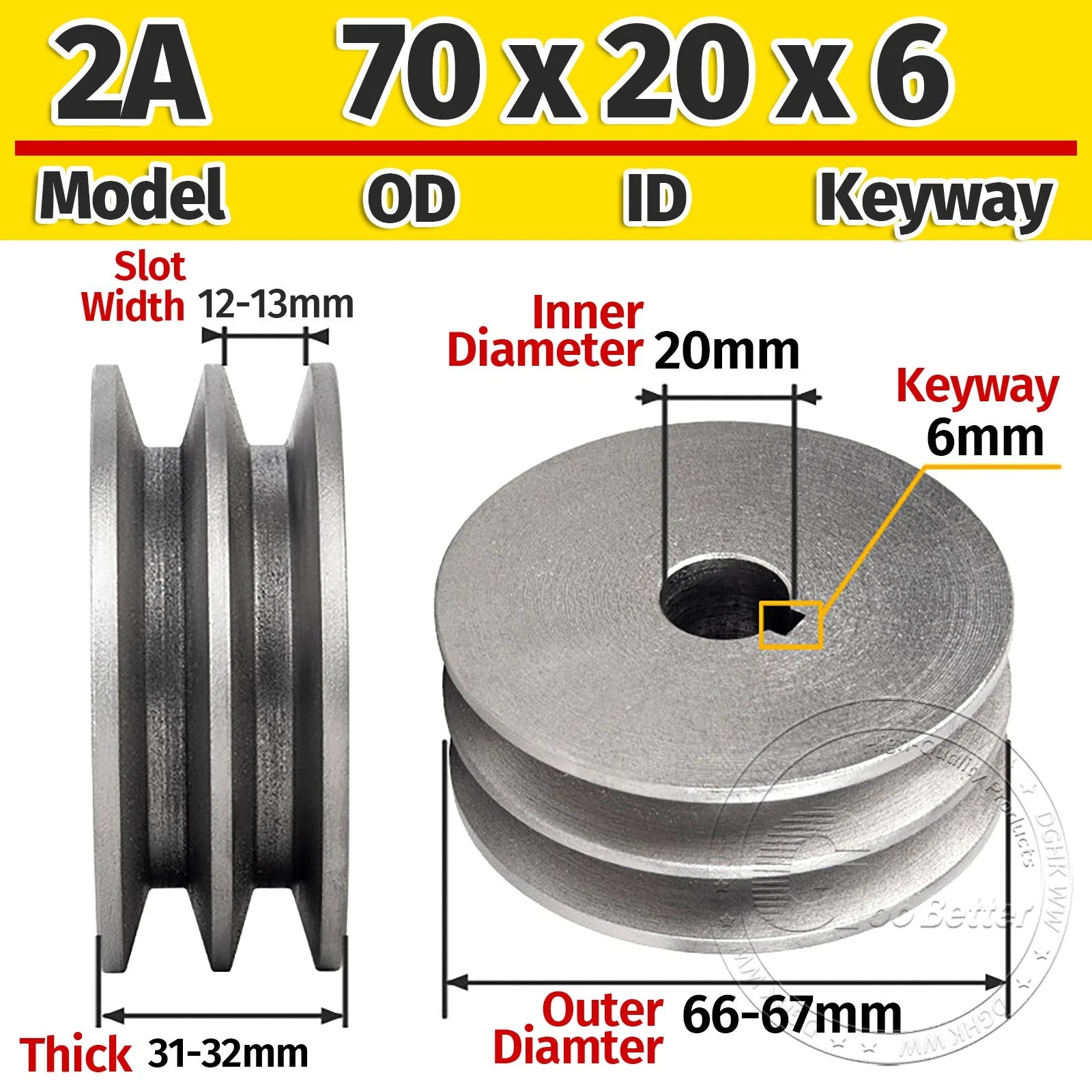 Cast Iron Drive Pulley Double Groove 2A Flat For A/V Belt Pulley OD 60mm-180mm