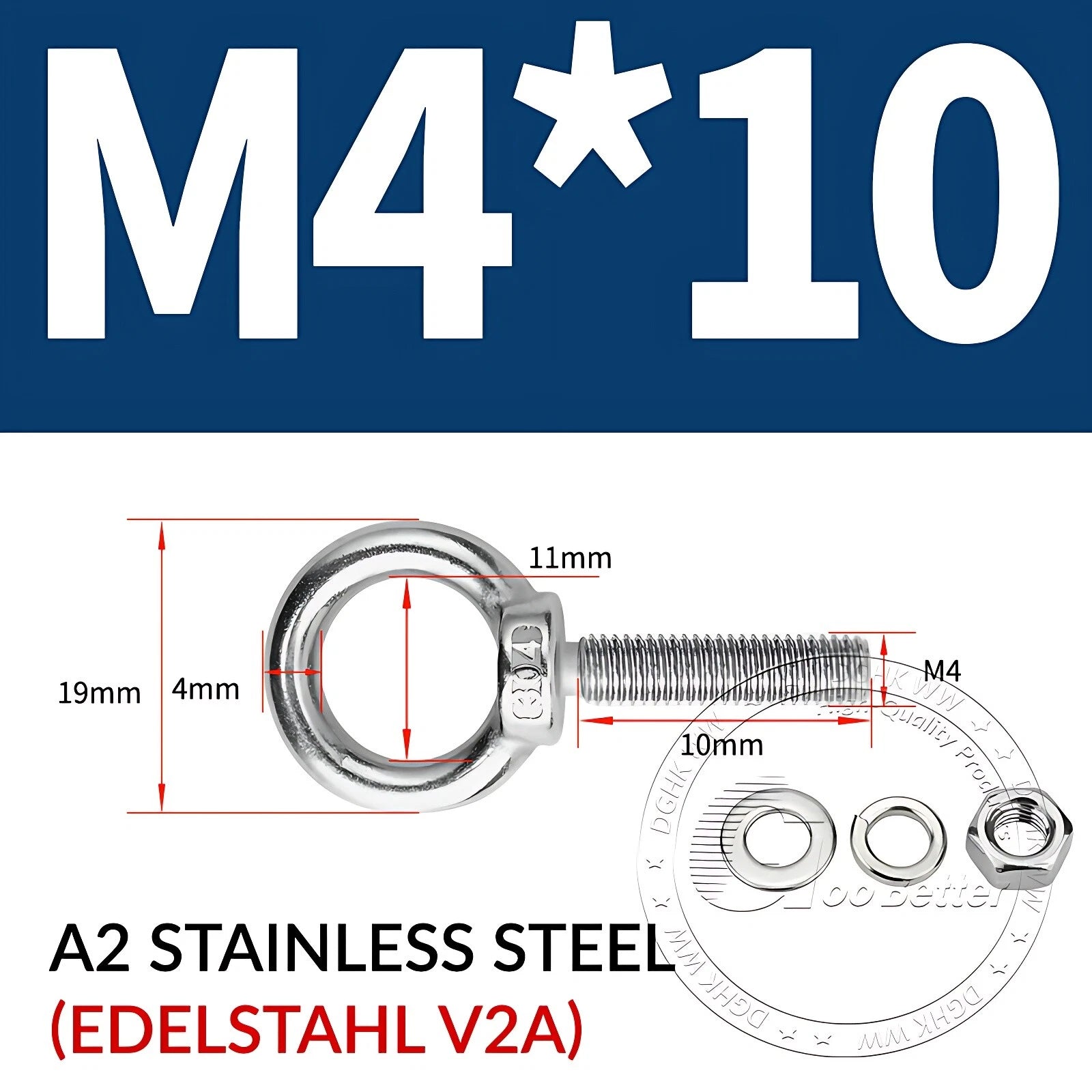 LIFTING EYE BOLTS NUTS & WASHERS A2 STAINLESS STEEL M3 M4 M5 M6 M8 M10 M12 - M30