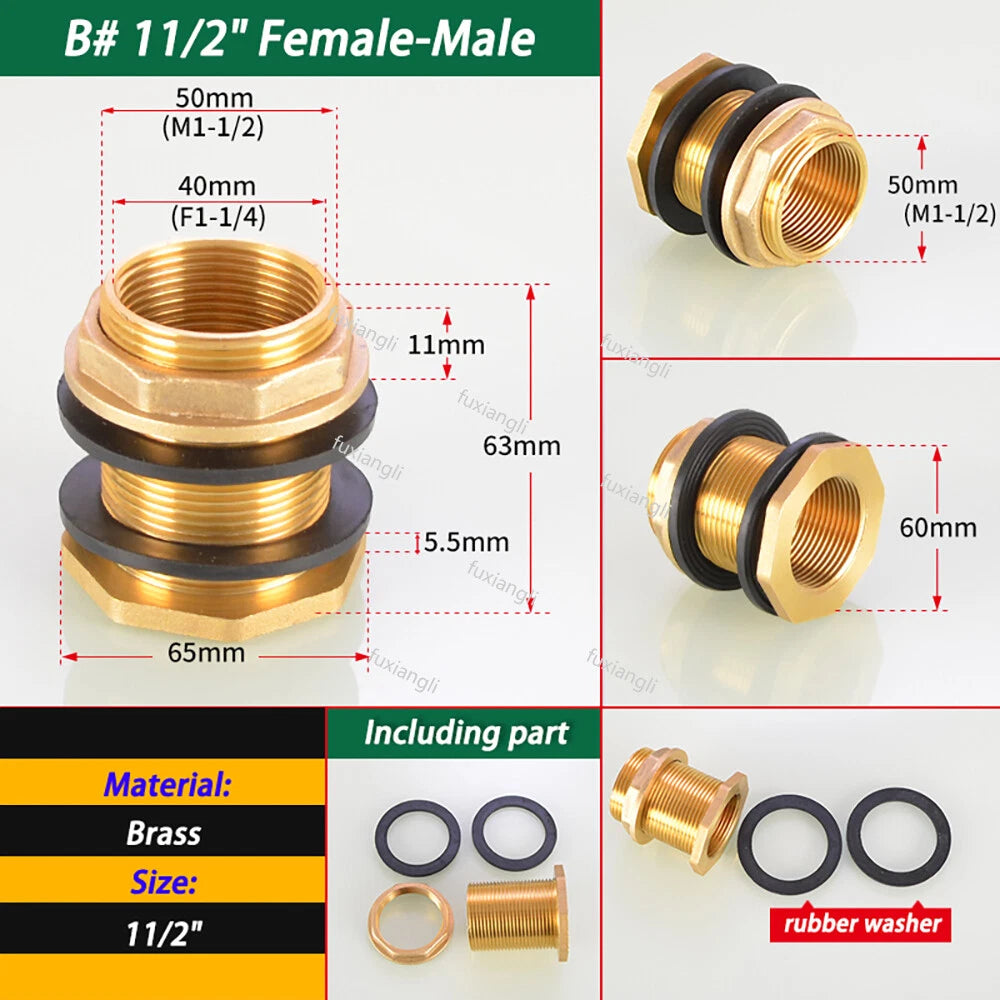 Brass Threaded Water Tank Connector — Male/Female NPT Pipe Fitting for Water Tower & Storage Tank