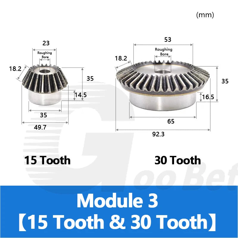 Bevel Gear Set Mod 1.5 2 2.5 3 Steel 1:2 Pairing 15/30 16/32 18/36 20/40 Tooth