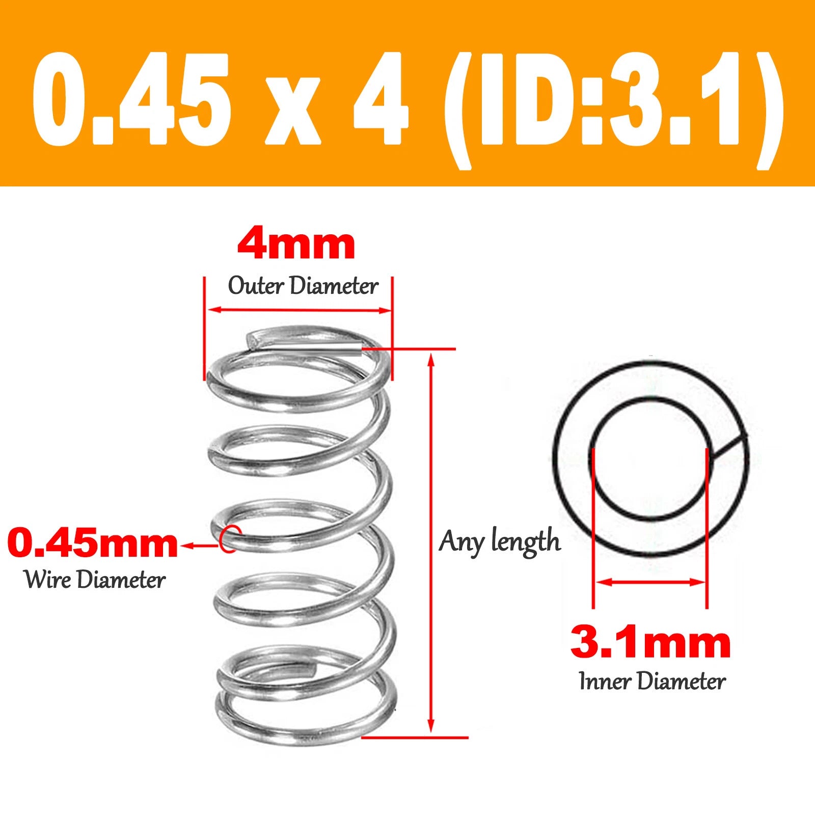 Compression Spring 0.45 mm Wire Variants Applied Spiral Stainless Steel Metal
