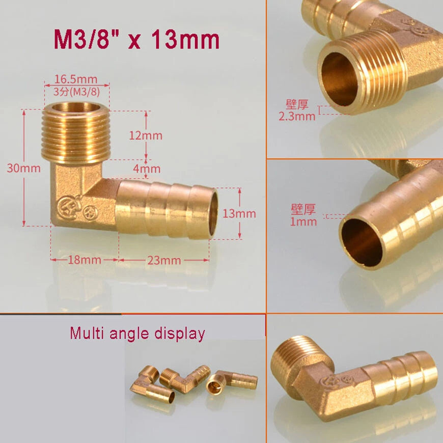 Brass BSP Male Elbow Barb Hose Tail Fittings — 1/8" to 3/4" × 6mm–25mm