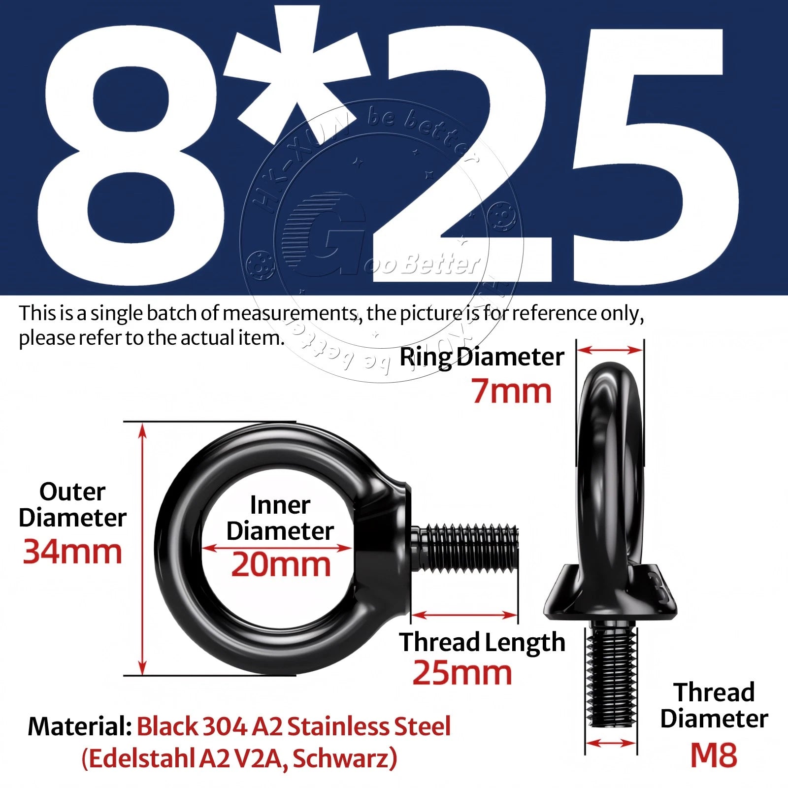 A2 304 Grade Black Stainless Steel Lifting Eye Nuts-Bolts M3 M4 M5 M6 M8 - M24